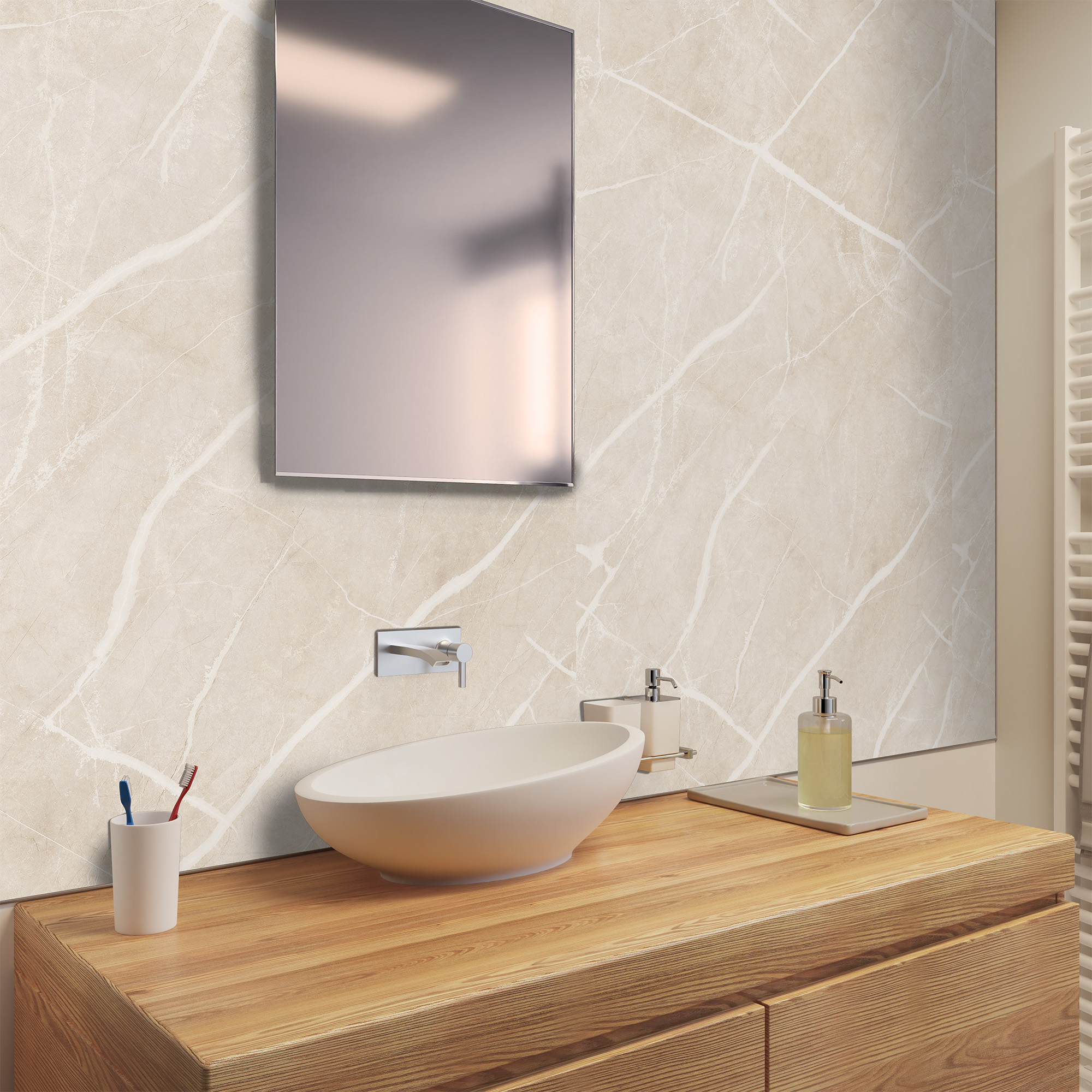 Duschrückwand Seidenmatt Marmor beige