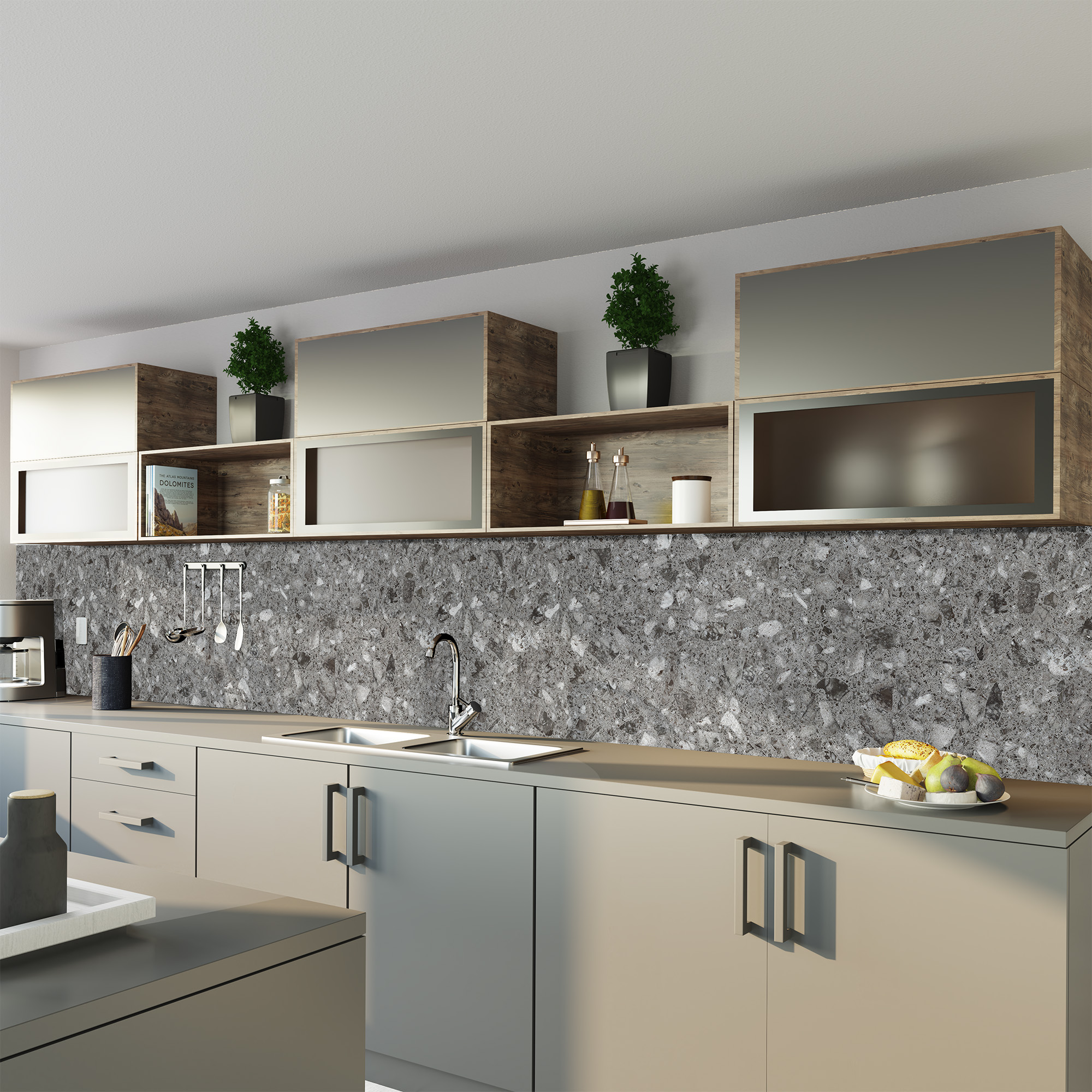 Duschrückwand Seidenmatt Terrazzo Grau Küche