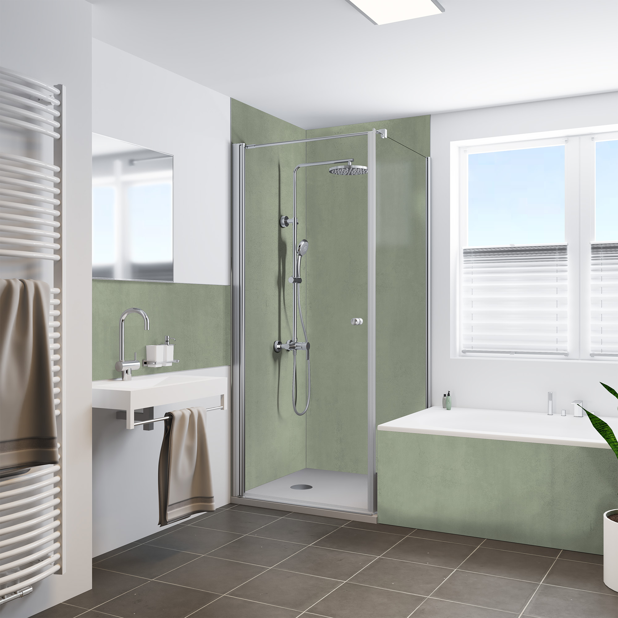 Duschrückwand Steinstruktur Marmor Optik Olive