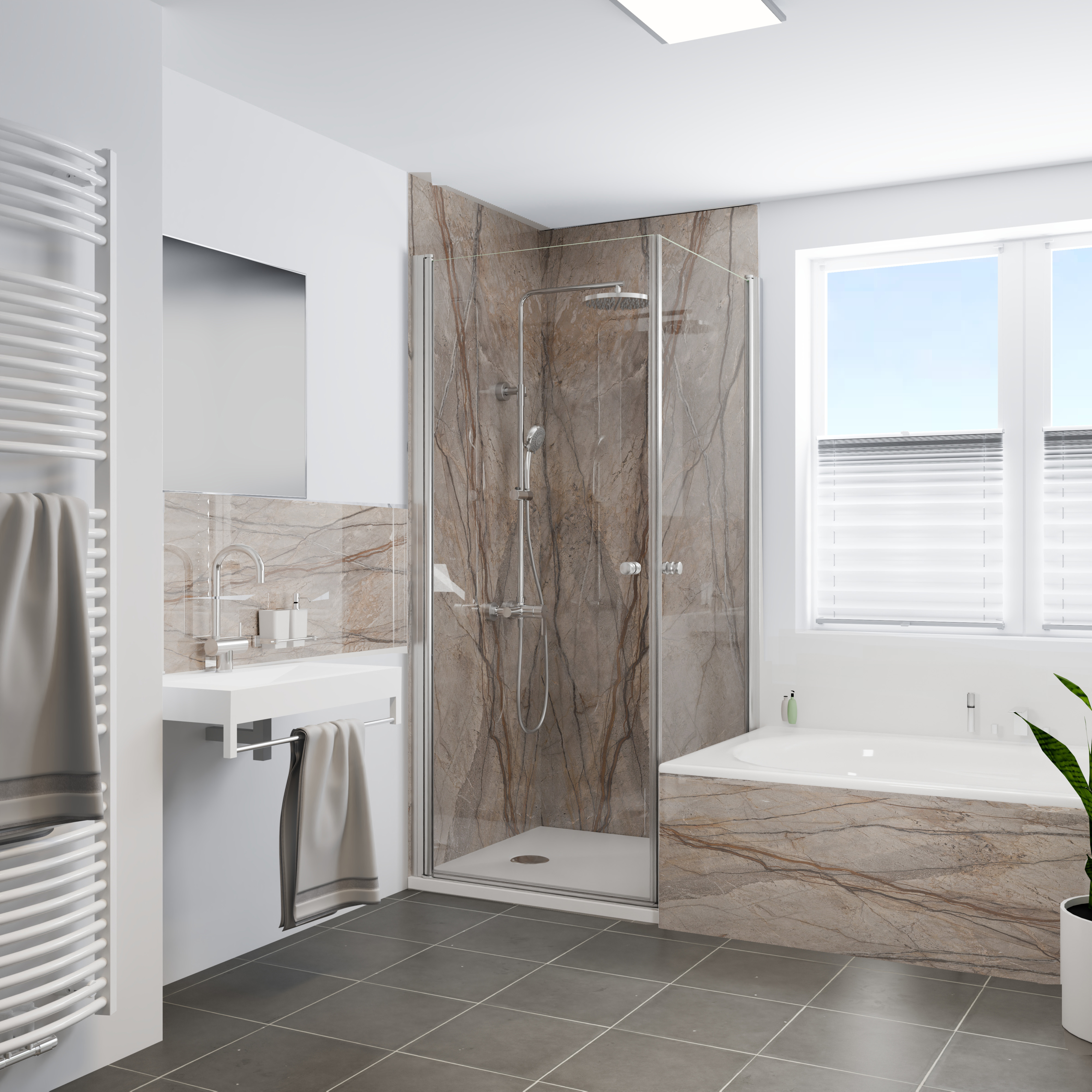 Duschrückwand Hochglanz Marmor Marone Dusche + BSW