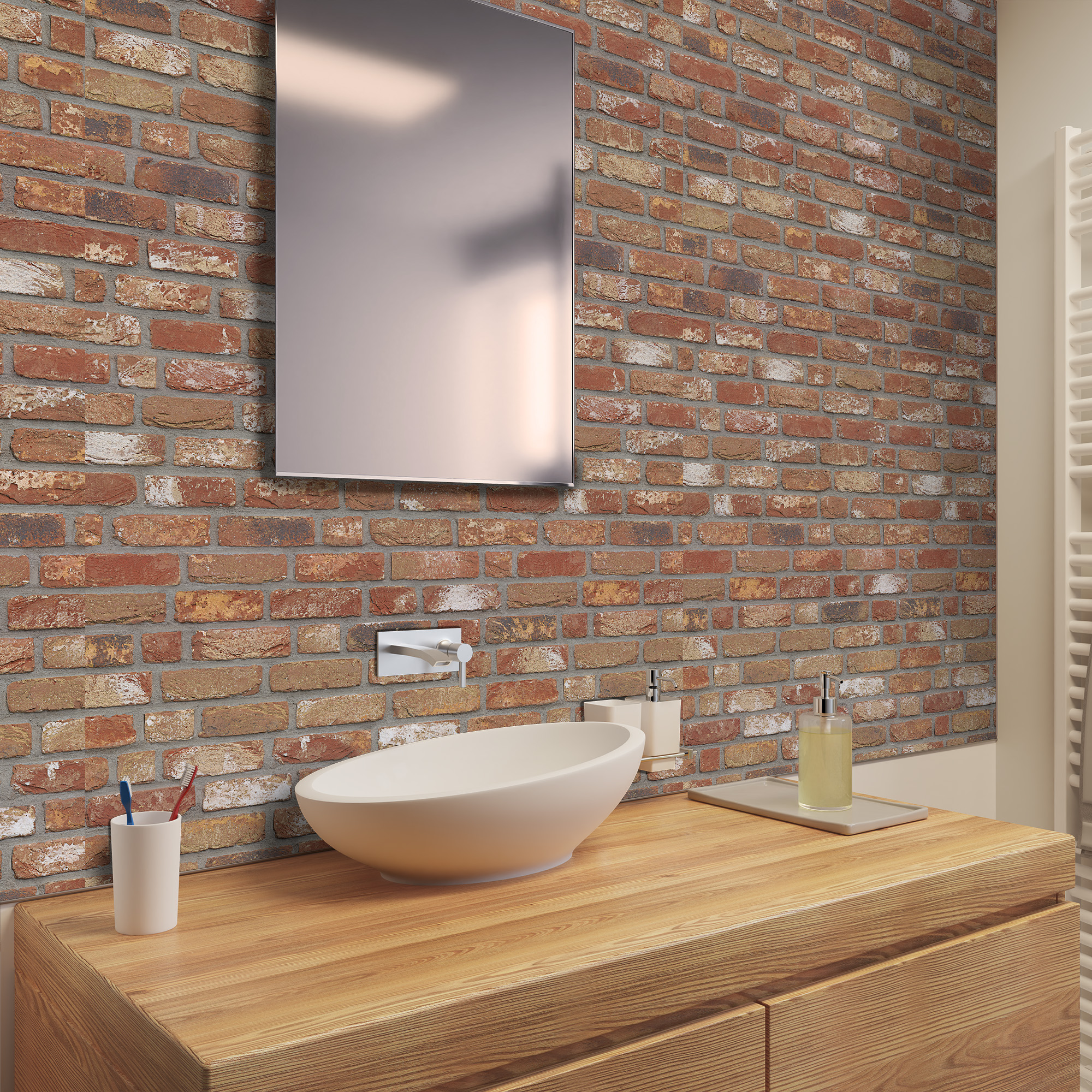 Rückwand, Mauer Optik rot