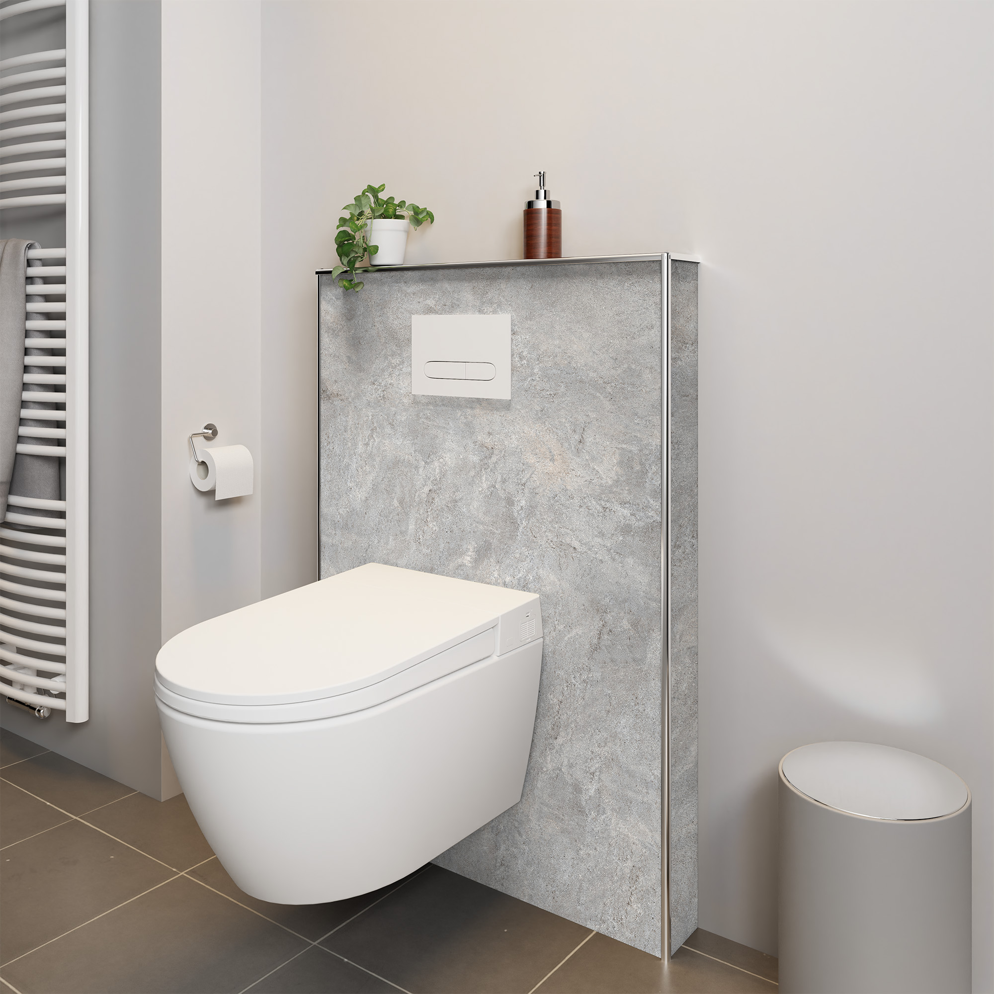 Duschrückwand Seidenmatt Naturstein silbergrau Dusch-WC