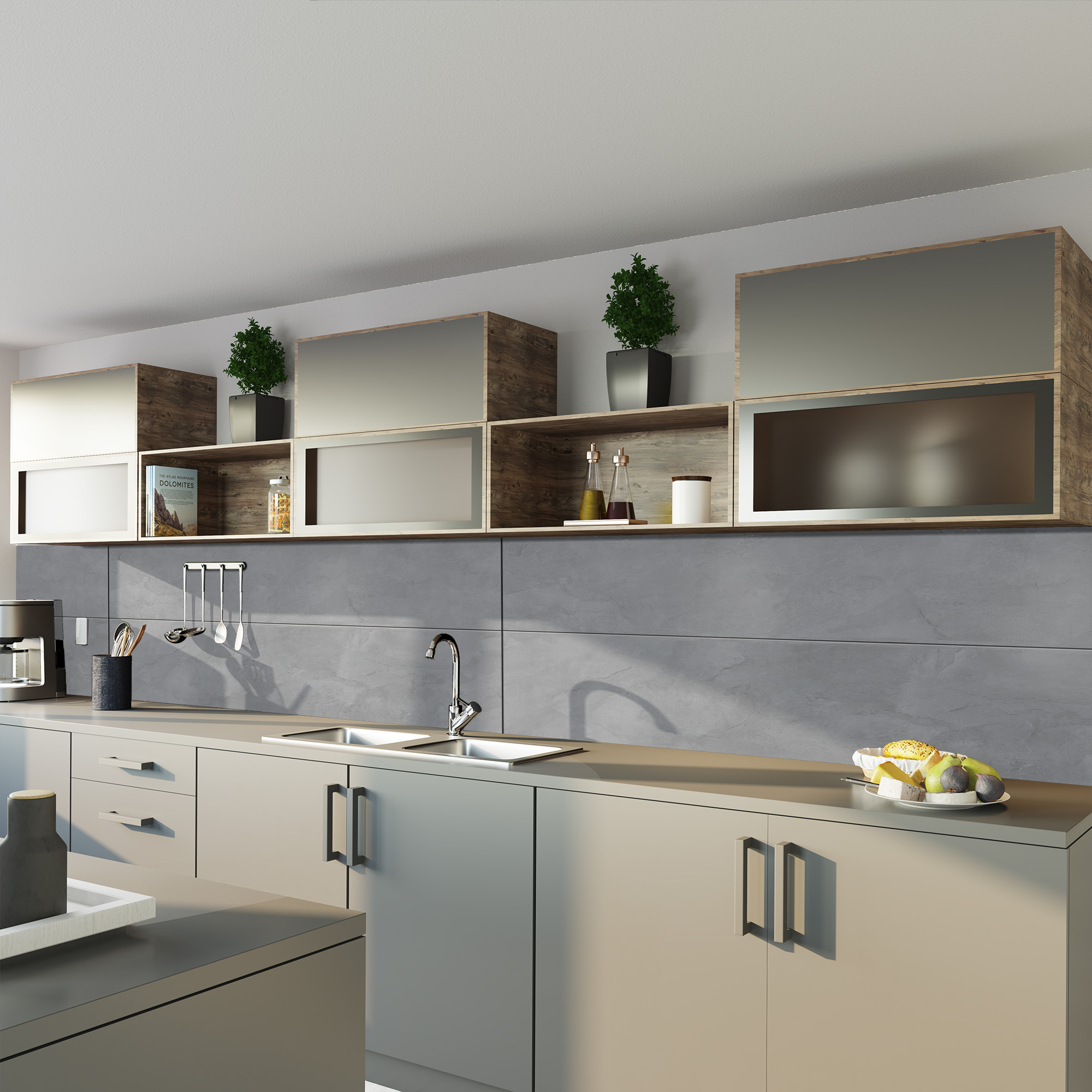 Rückwand, Große Fliese grau