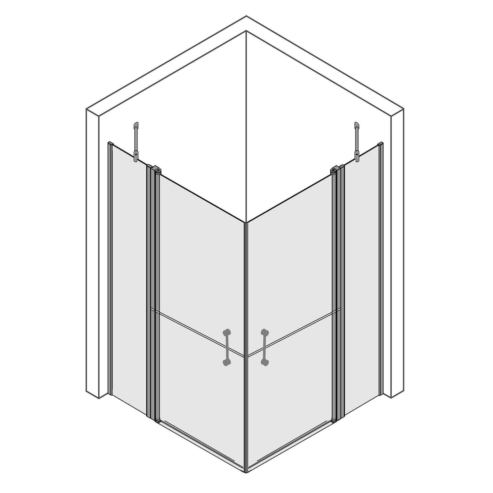 Elana 6: Eckeinstieg, Drehtür 4-teilig, horizontal geteilt, Pictogramm