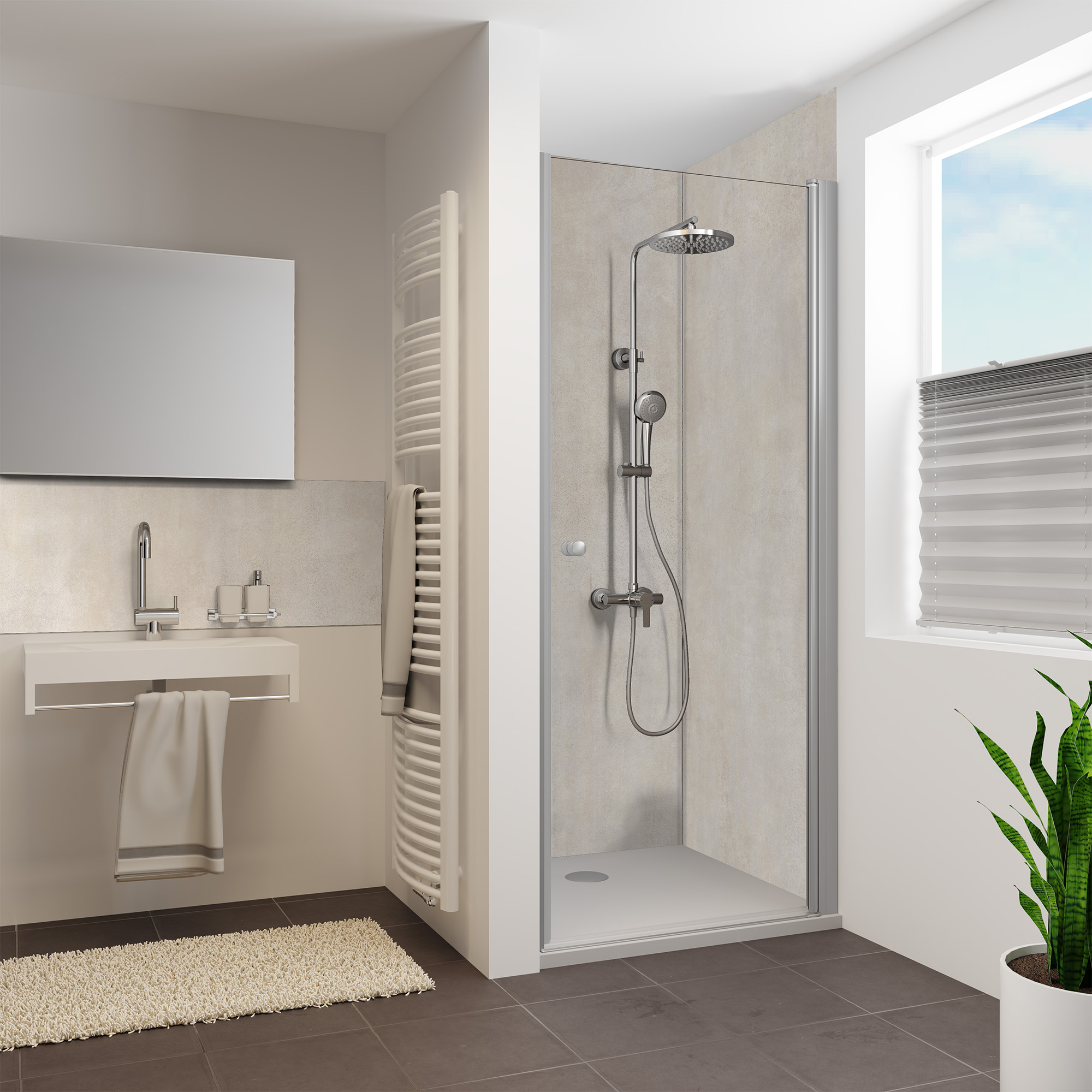 Duschrückwand Steinstruktur Beton Optik Beige Nische