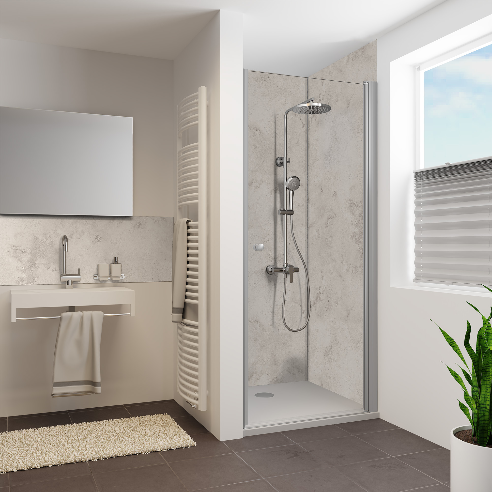 Duschrückwand Steinstruktur Sandstein Greige Nische