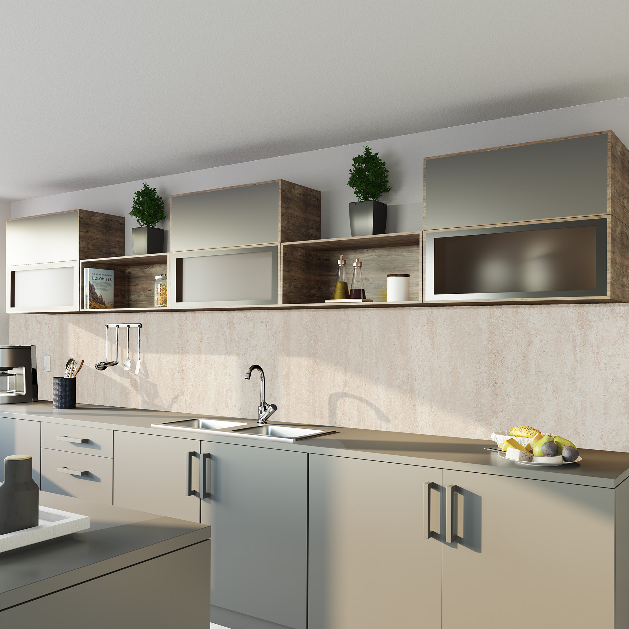 Duschrückwand Steinstruktur Travertin Creme Küche