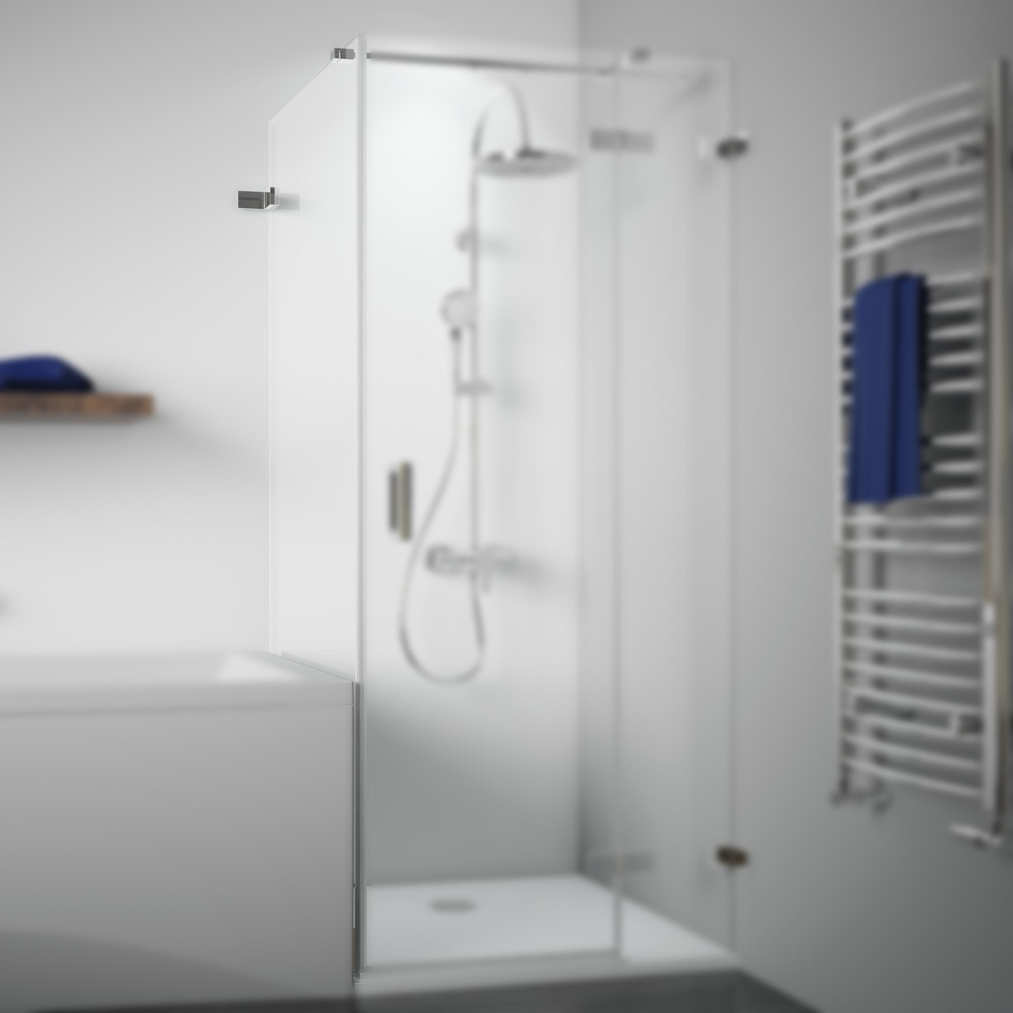 Panorama Badewannenseitenwand links für Drehtür, rahmenlos, Außenwinkel, Fokus