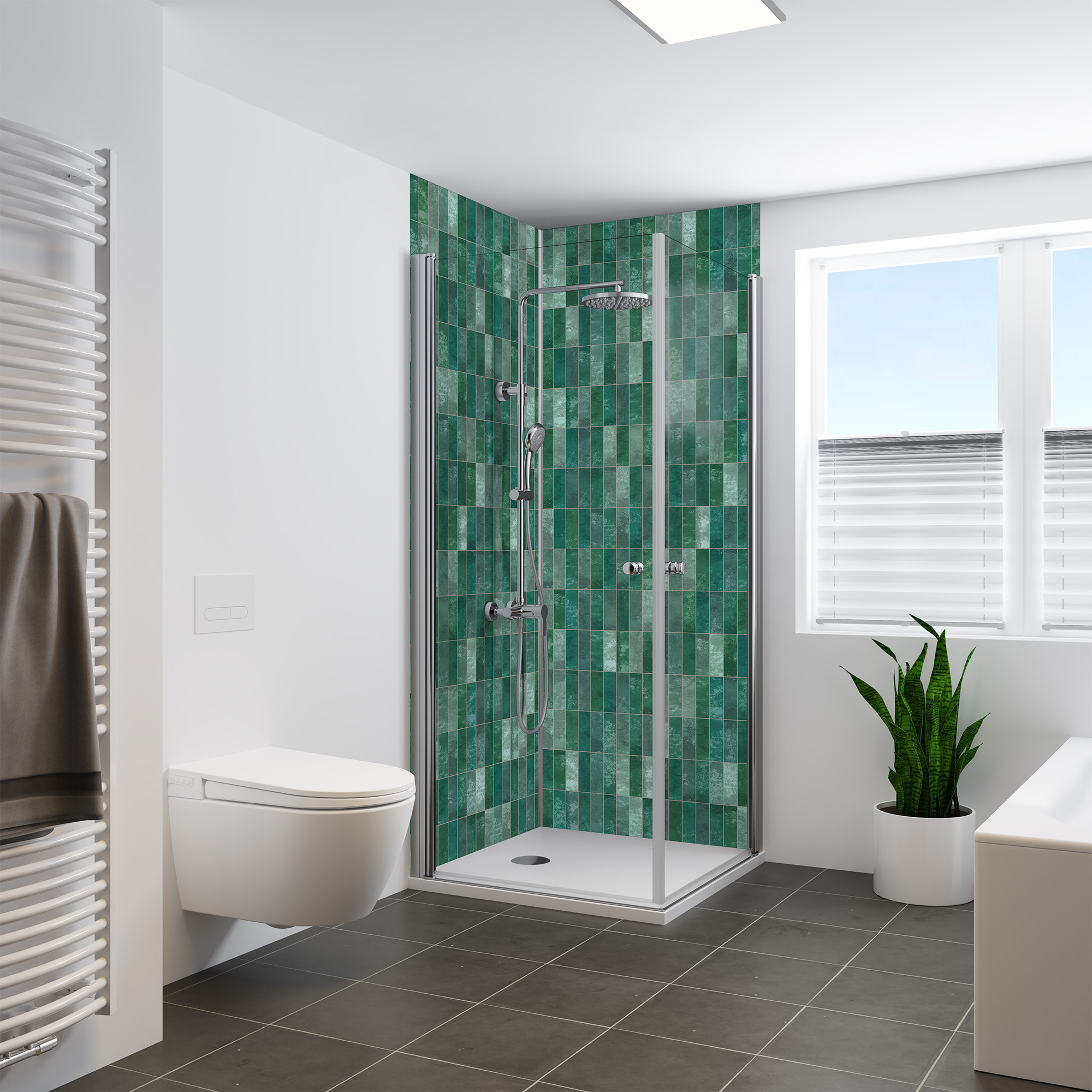 Duschrückwand Hochglanz Fliese Jadegrün Eckeinstieg