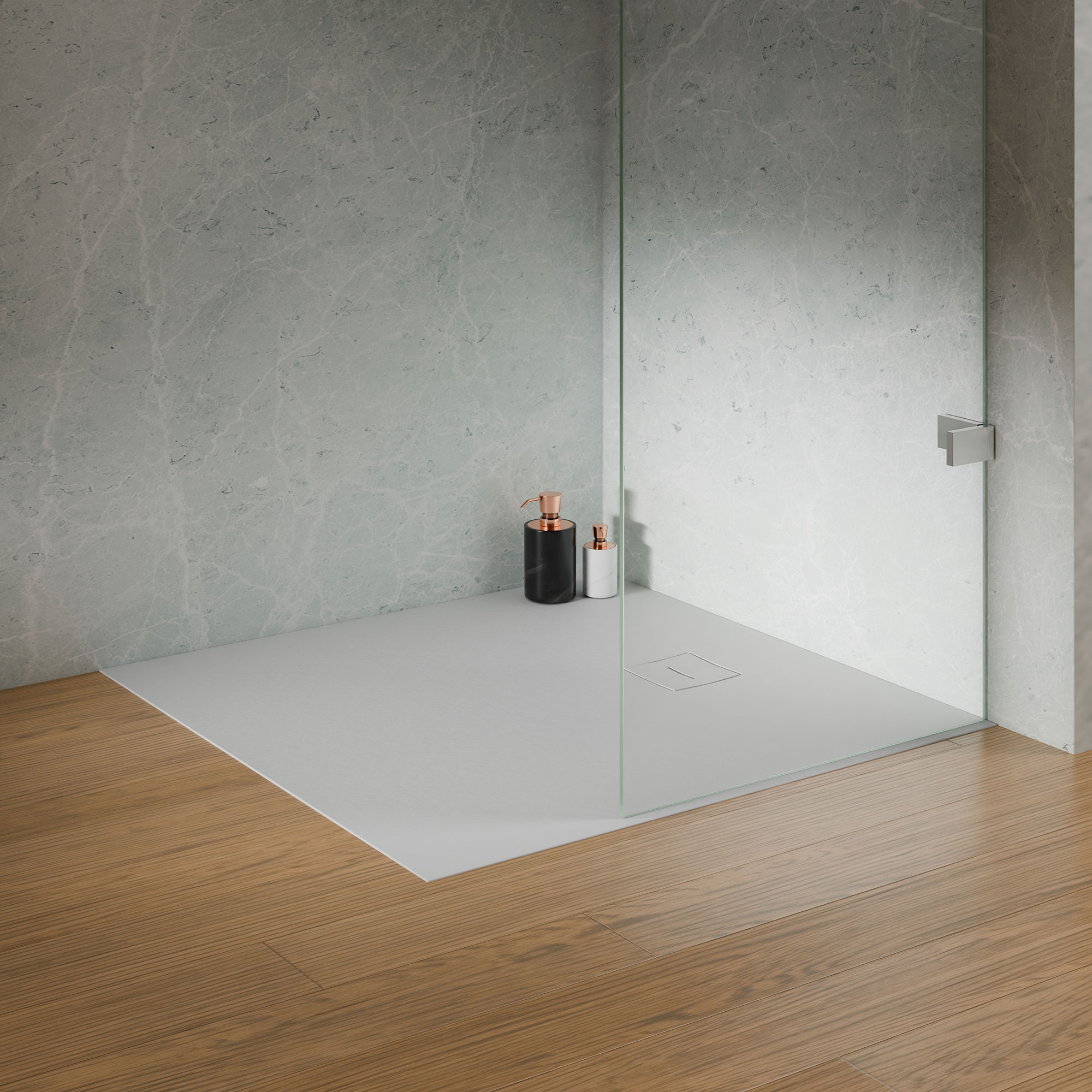 Modern Line Steinoptik Quadratduschwanne Sandstein, weiß, bodengleich