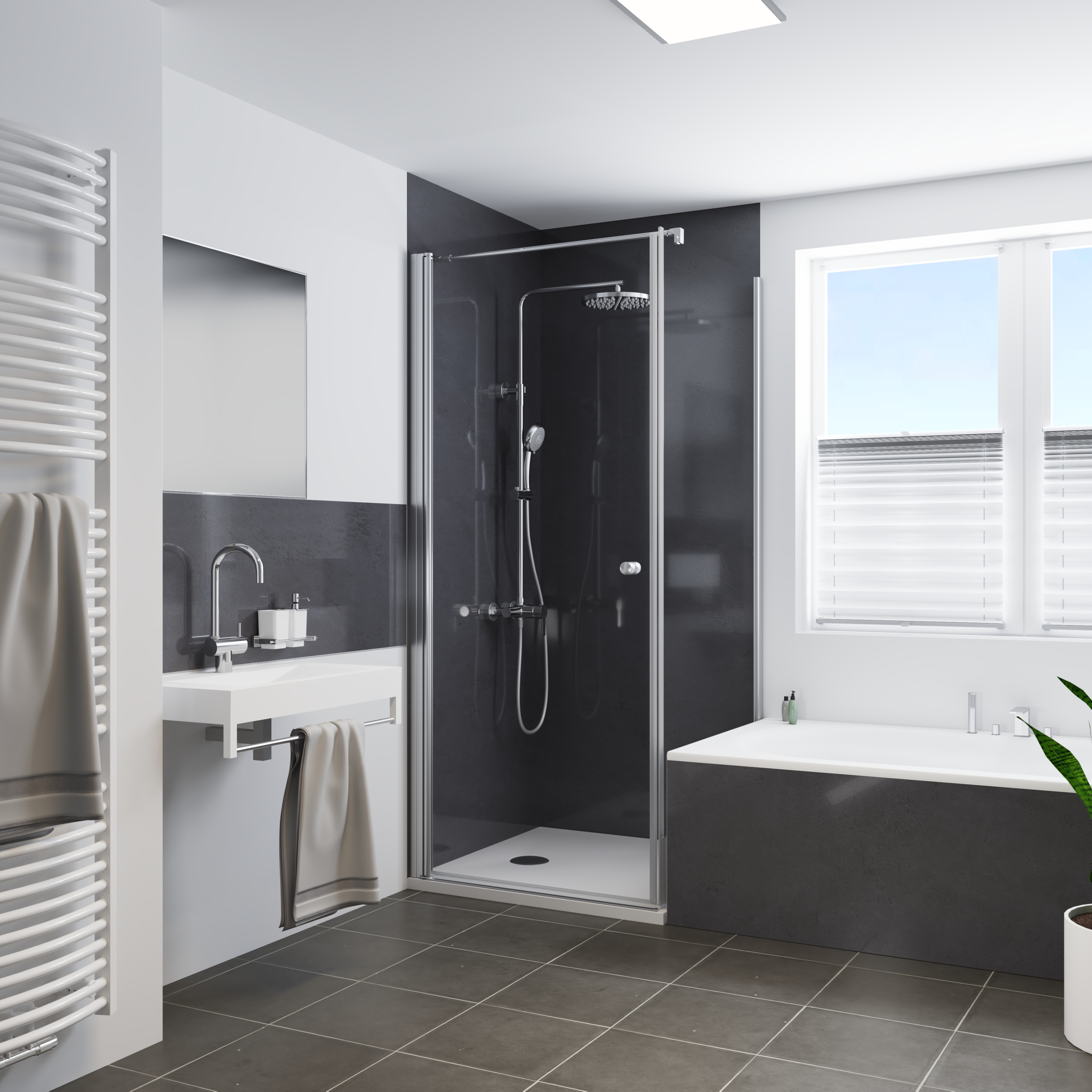 Ecklösung, Rückwand Stein Anthrazit