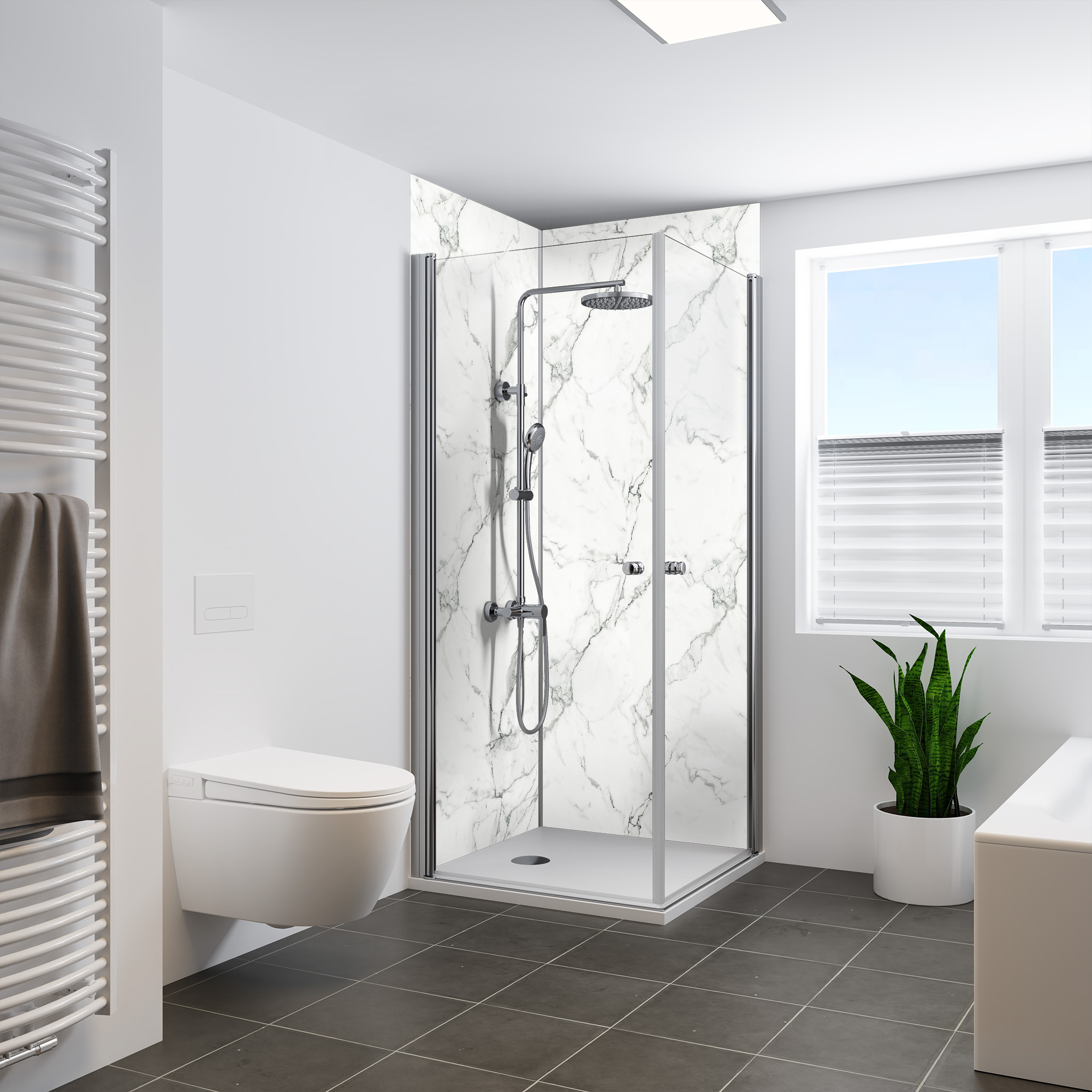 Rückwand, Marmor schwarz-weiß, Eckeinstieg