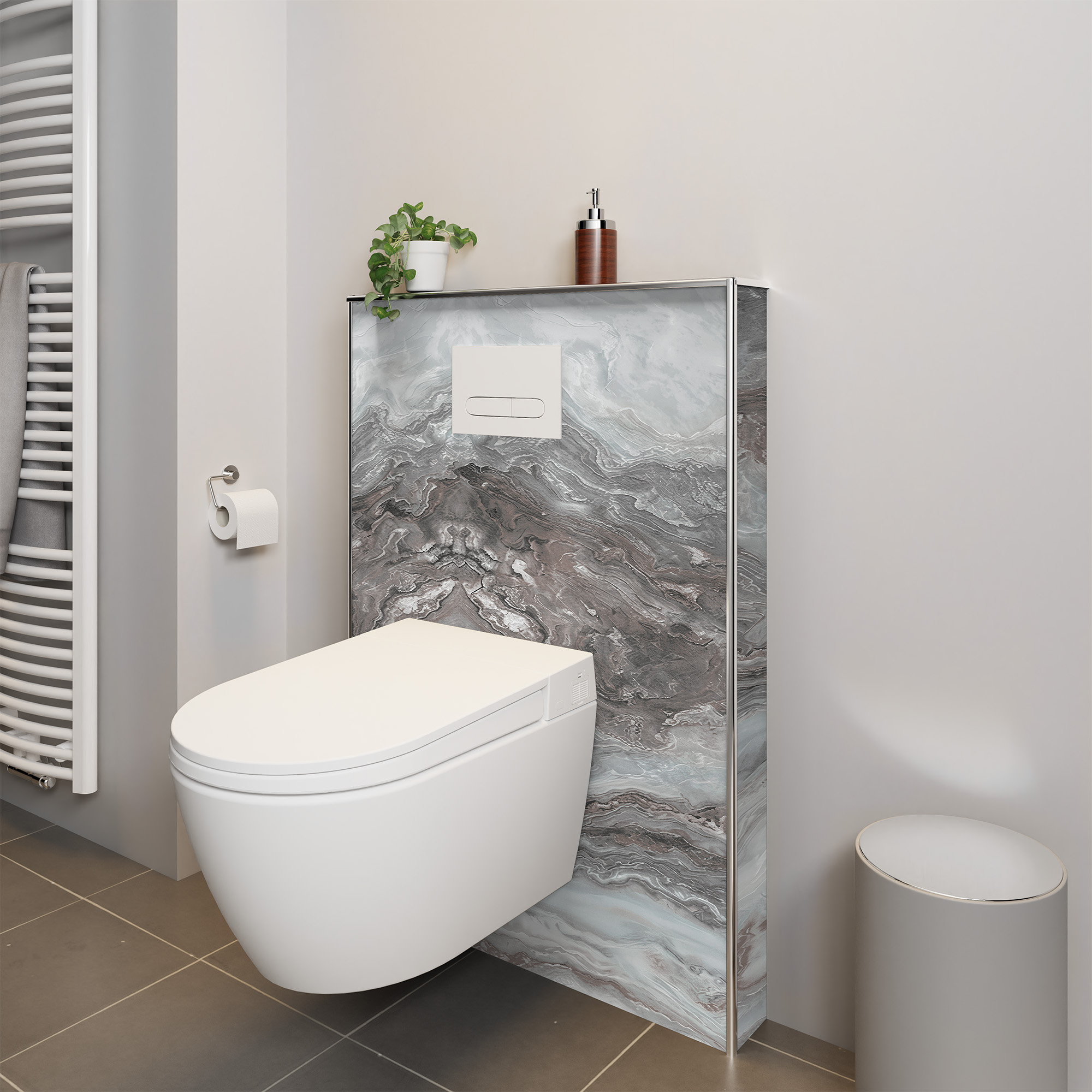 Duschrückwand Seidenmatt Marmor Achat Grau Dusch-WC