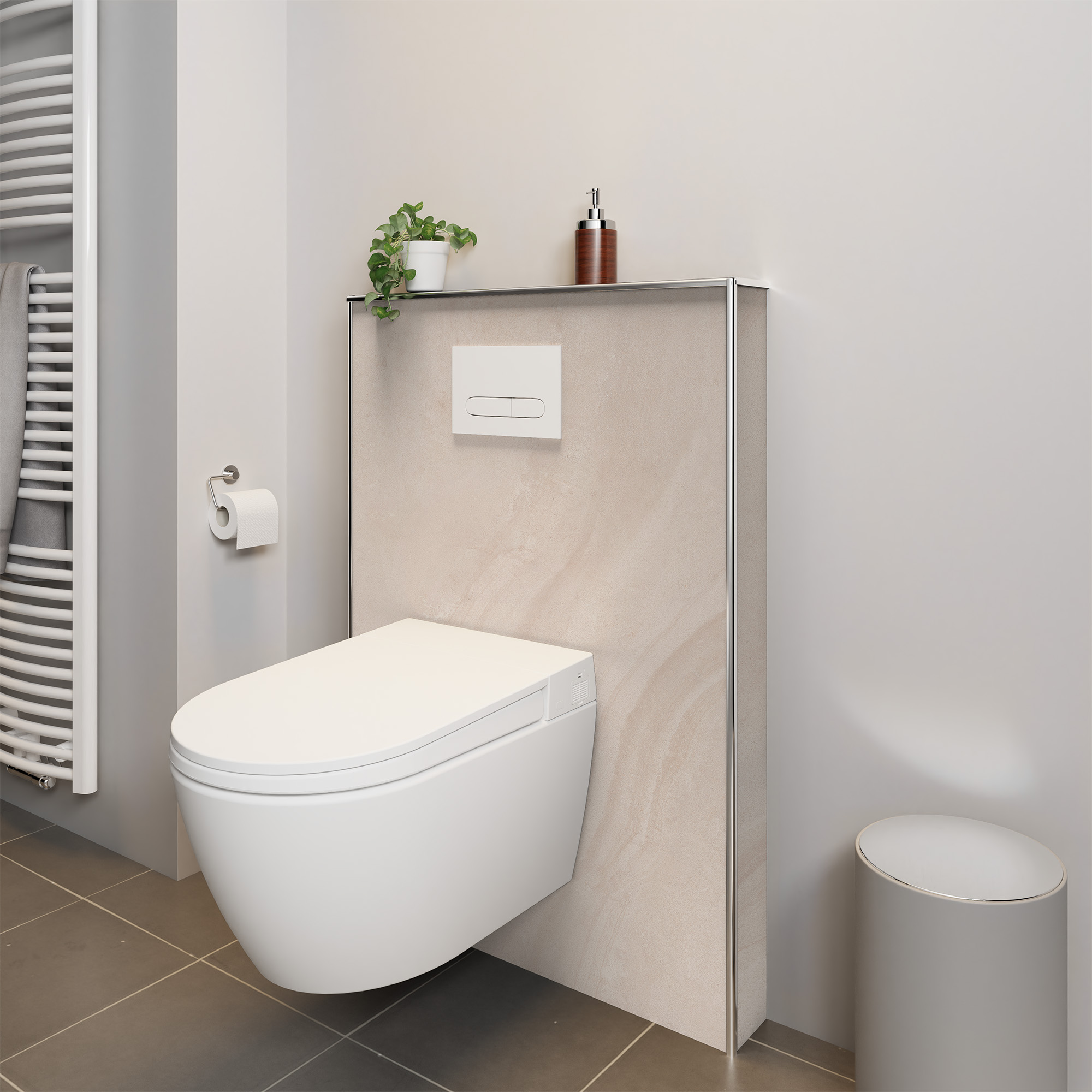 Duschrückwand Steinstruktur Naturstein Beige Dusch-WC