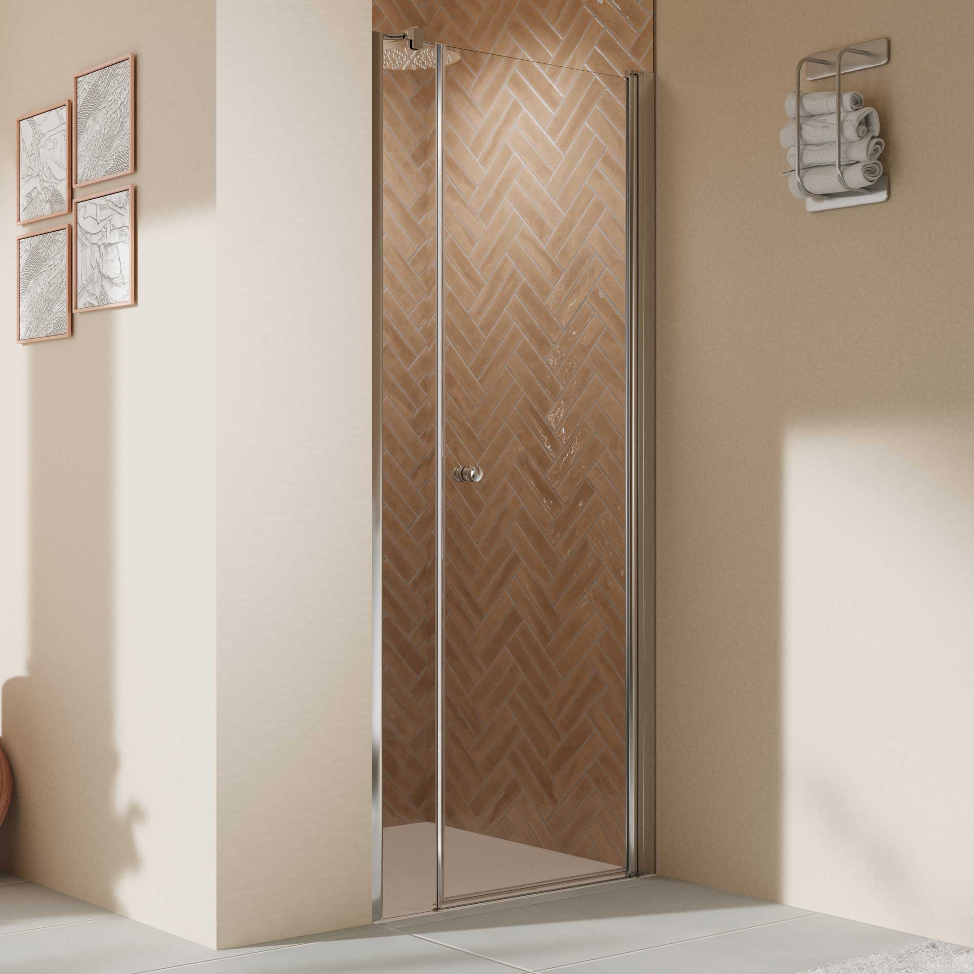 Elana 2.0 rund Drehtuer fuer Nische mit Nebenteil, alu chromeffekt