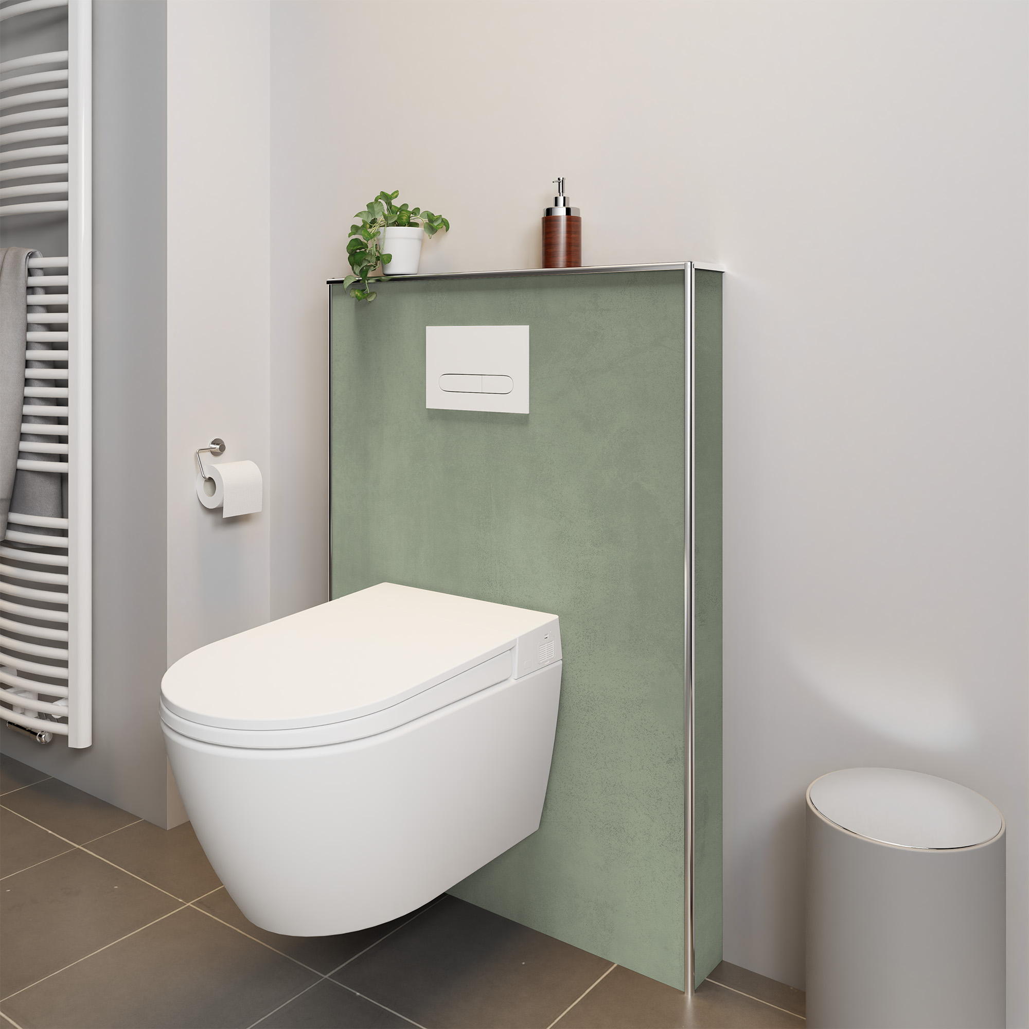 Duschrückwand Steinstruktur Marmor Optik Olive Dusch-WC