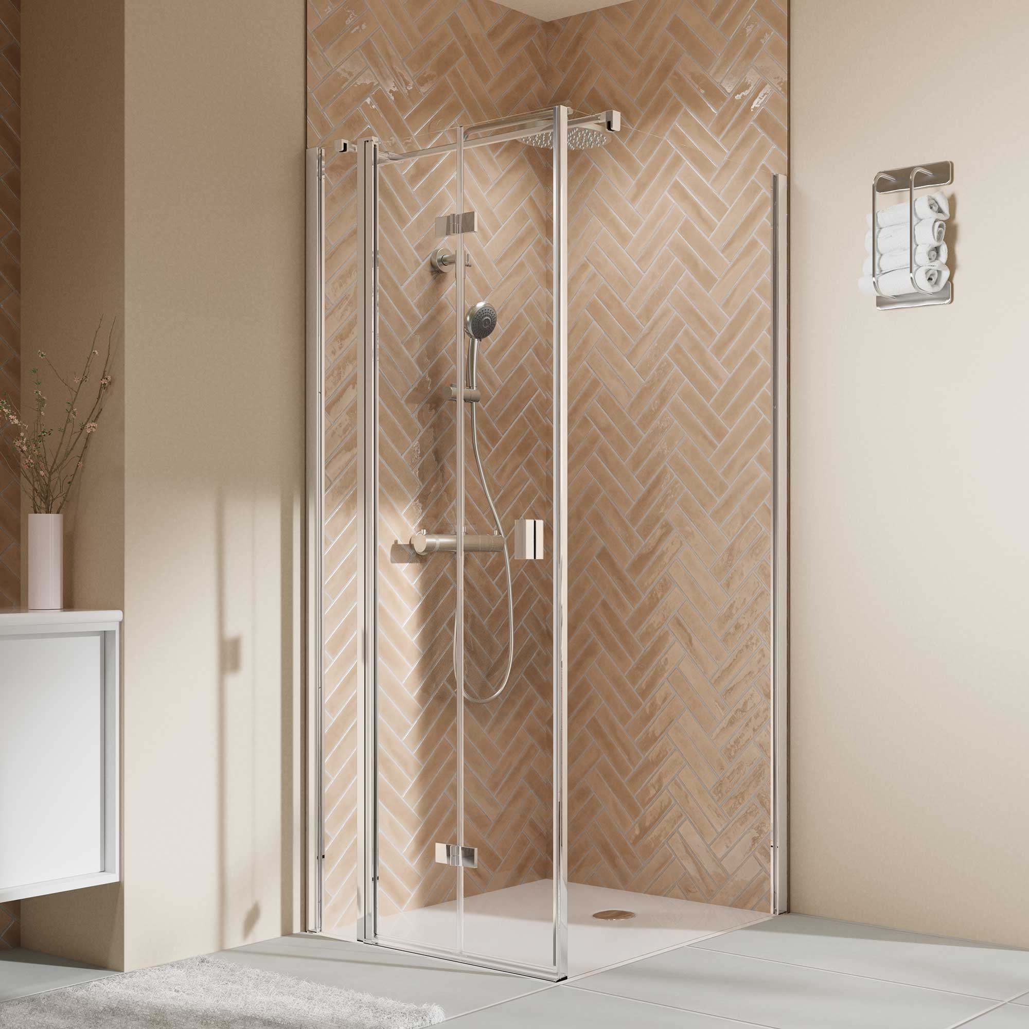 Elana 2.0 eckig Drehfalttür für Seitenwand, alu chromeffekt