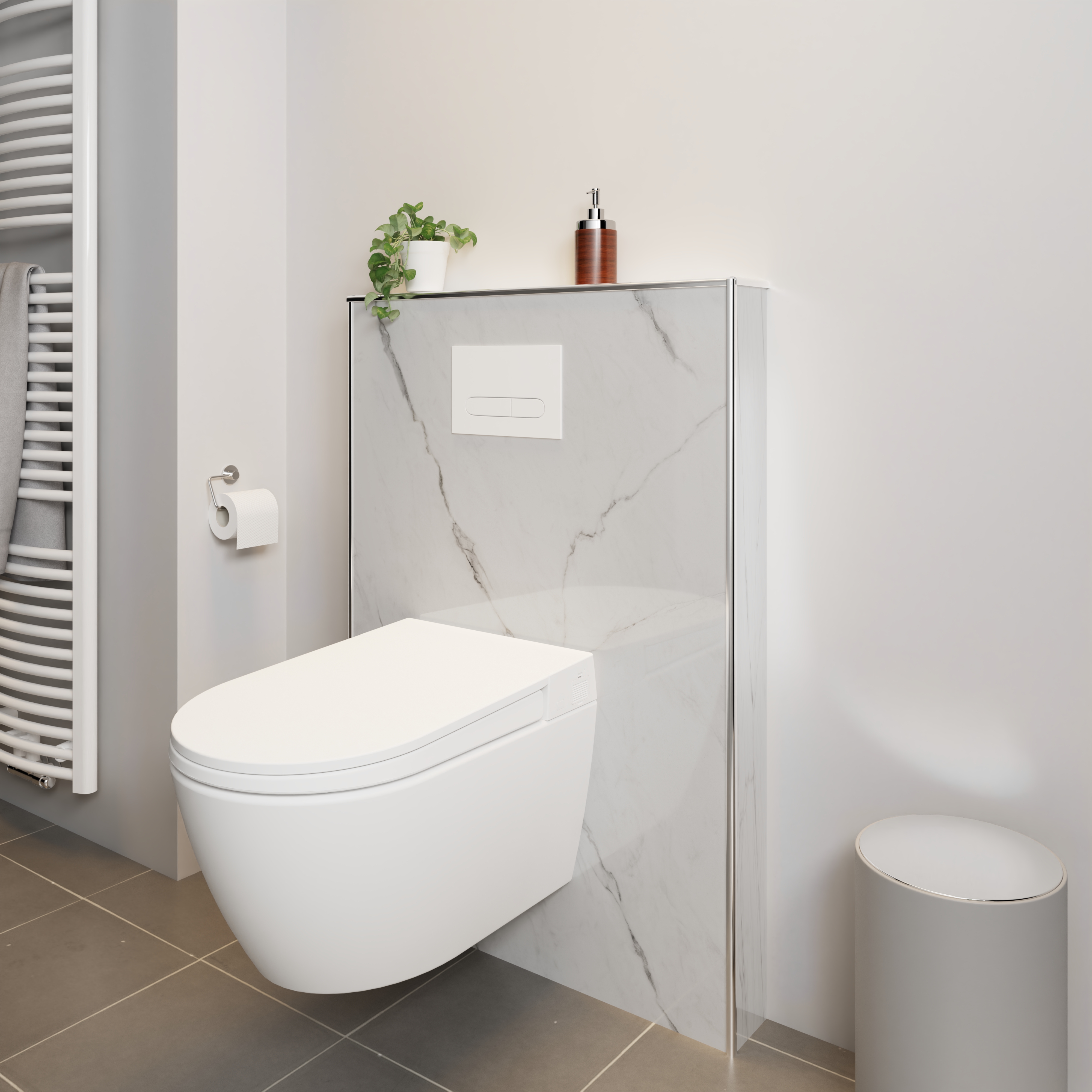 Vorwand WC, Rückwand Marmor Weiß