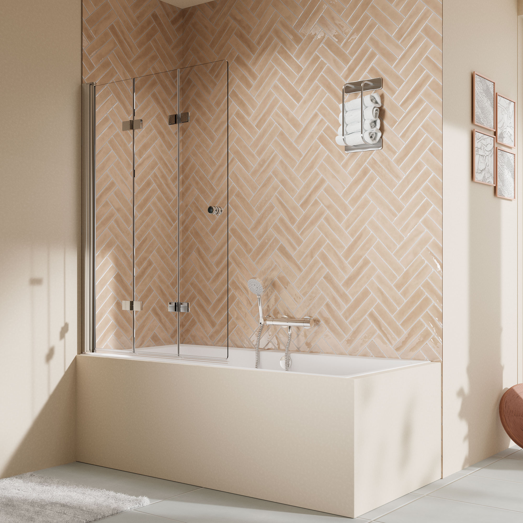 Elana 2.0 rund Drehfalttür 3-teilig für Badewanne, Anschlag links, alu chromeffekt