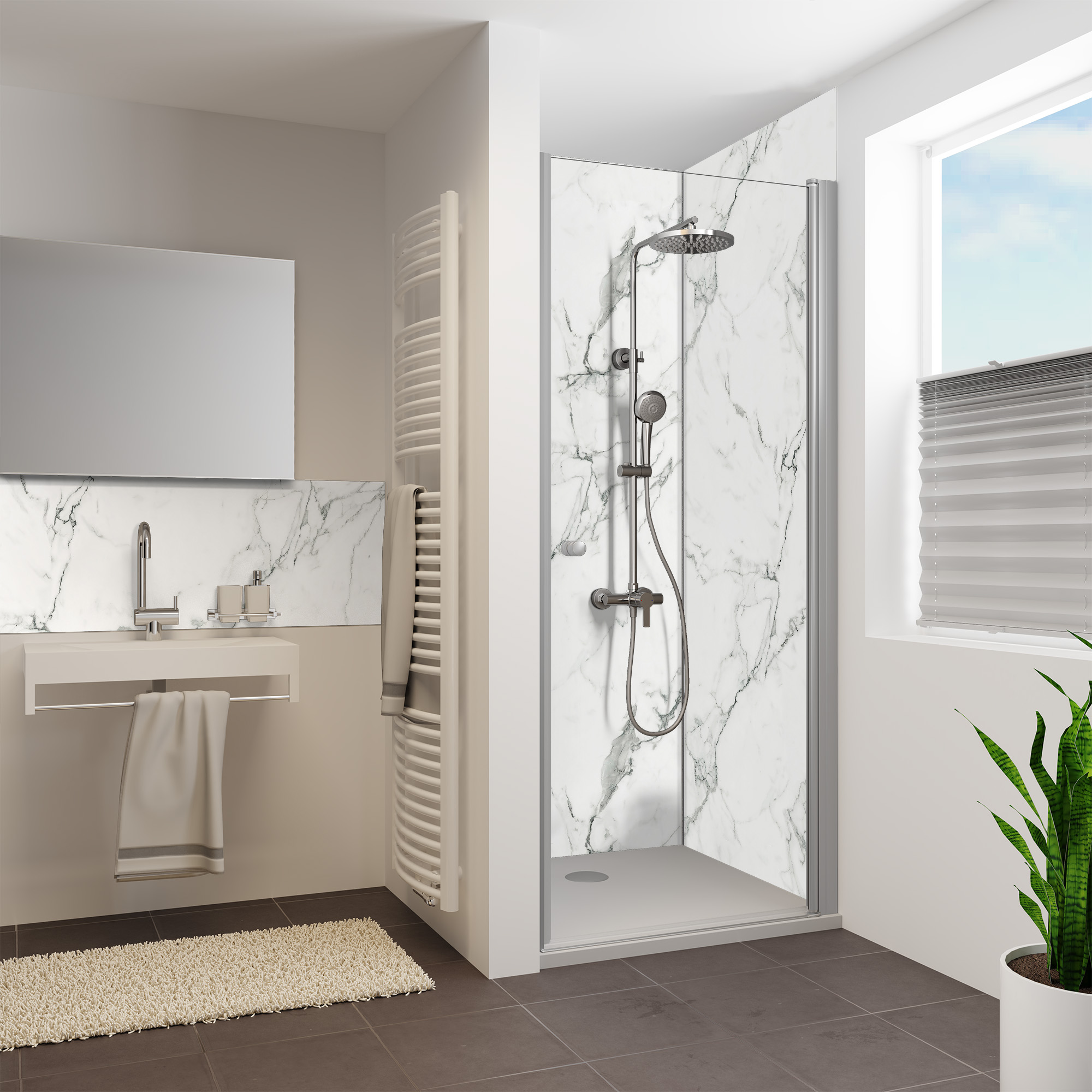 Rückwand, Marmor schwarz-weiß, Nische