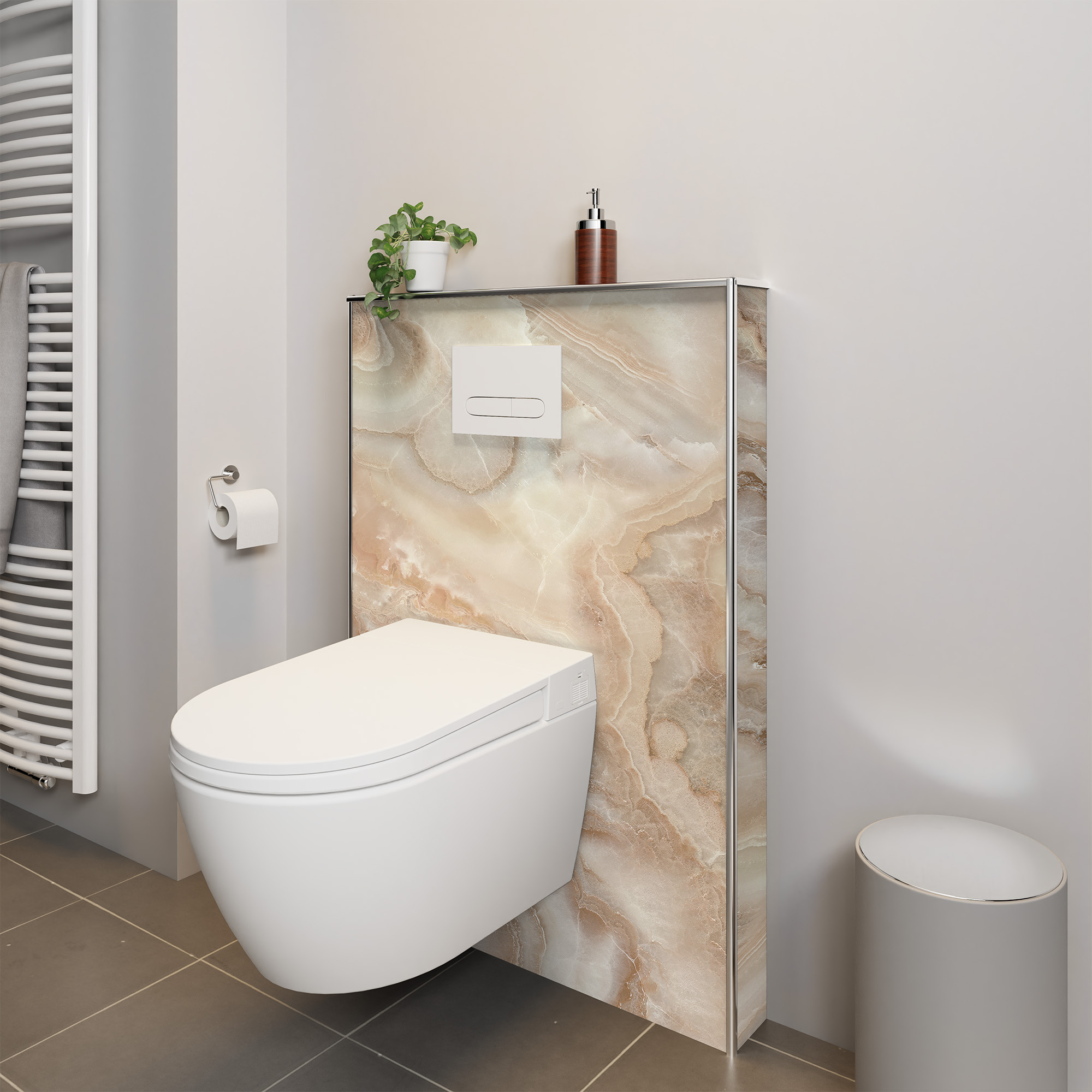 Duschrückwand Seidenmatt Marmor Beige-Weiß Dusch-WC