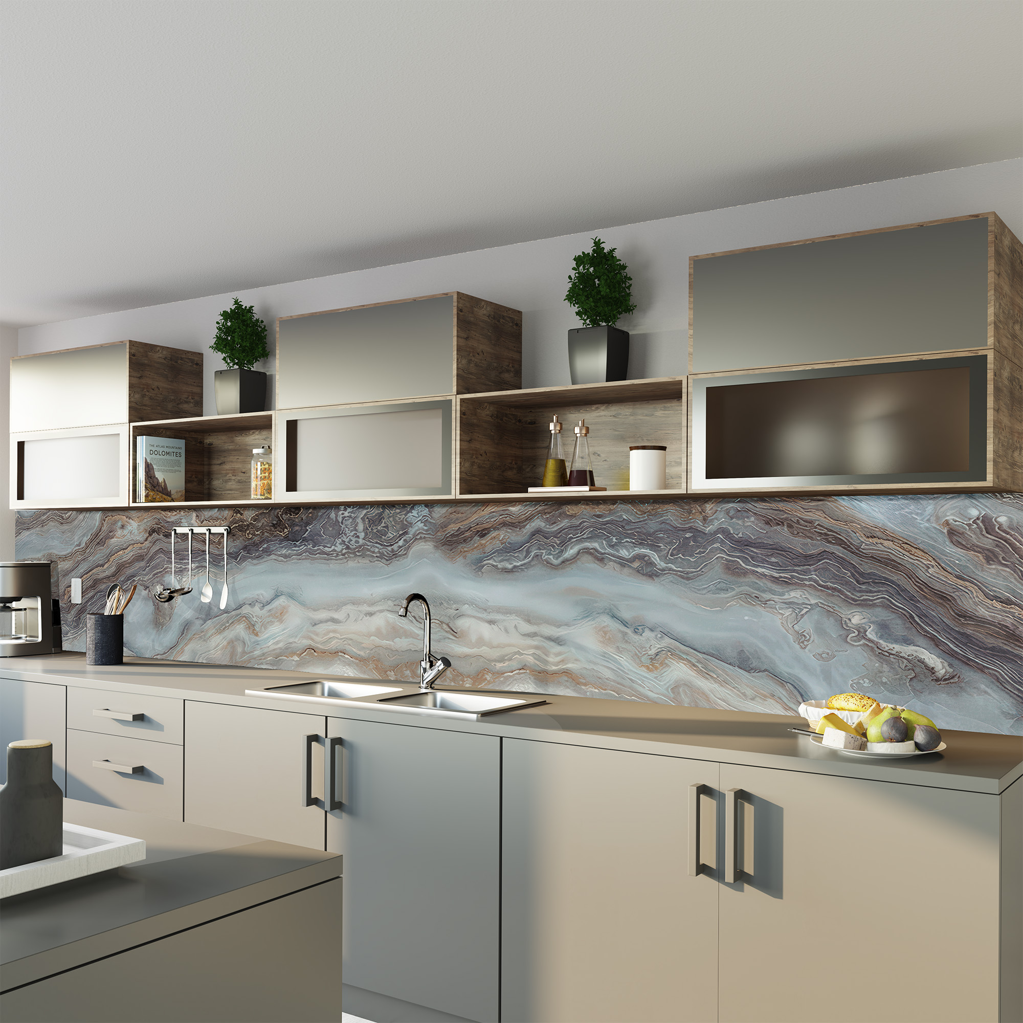 Duschrückwand Seidenmatt Marmor Achat Beige Küche