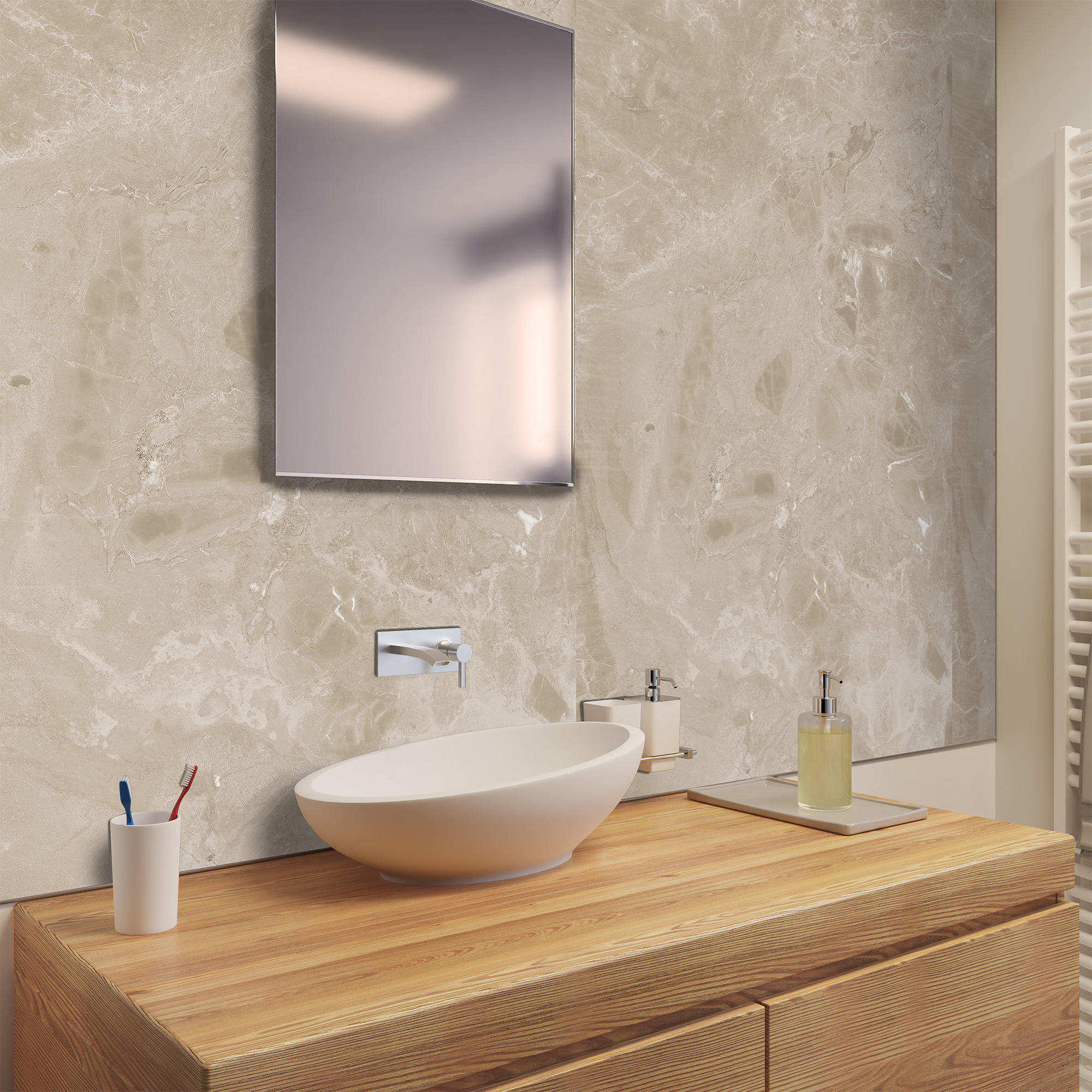 Duschrückwand Seidenmatt Marmor Sicilia beige Waschtisch