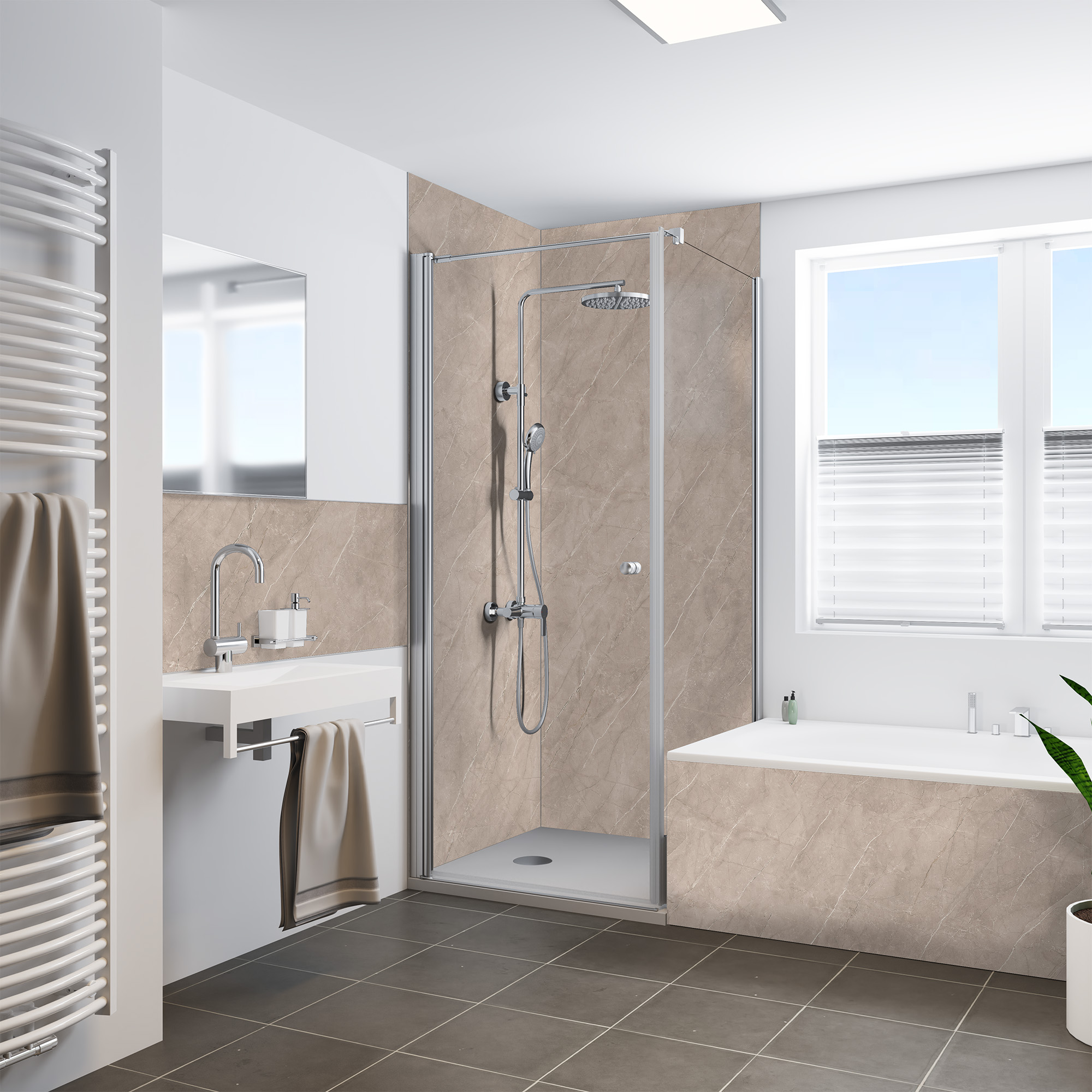 Duschrückwand Seidenmatt Stein Greige