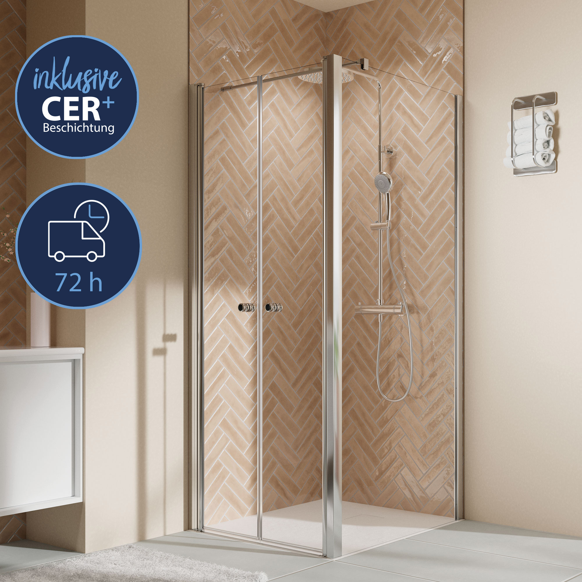 Elana 2.0 rund Pendeltuer fuer Seitenwand rechts, alu chromeffekt