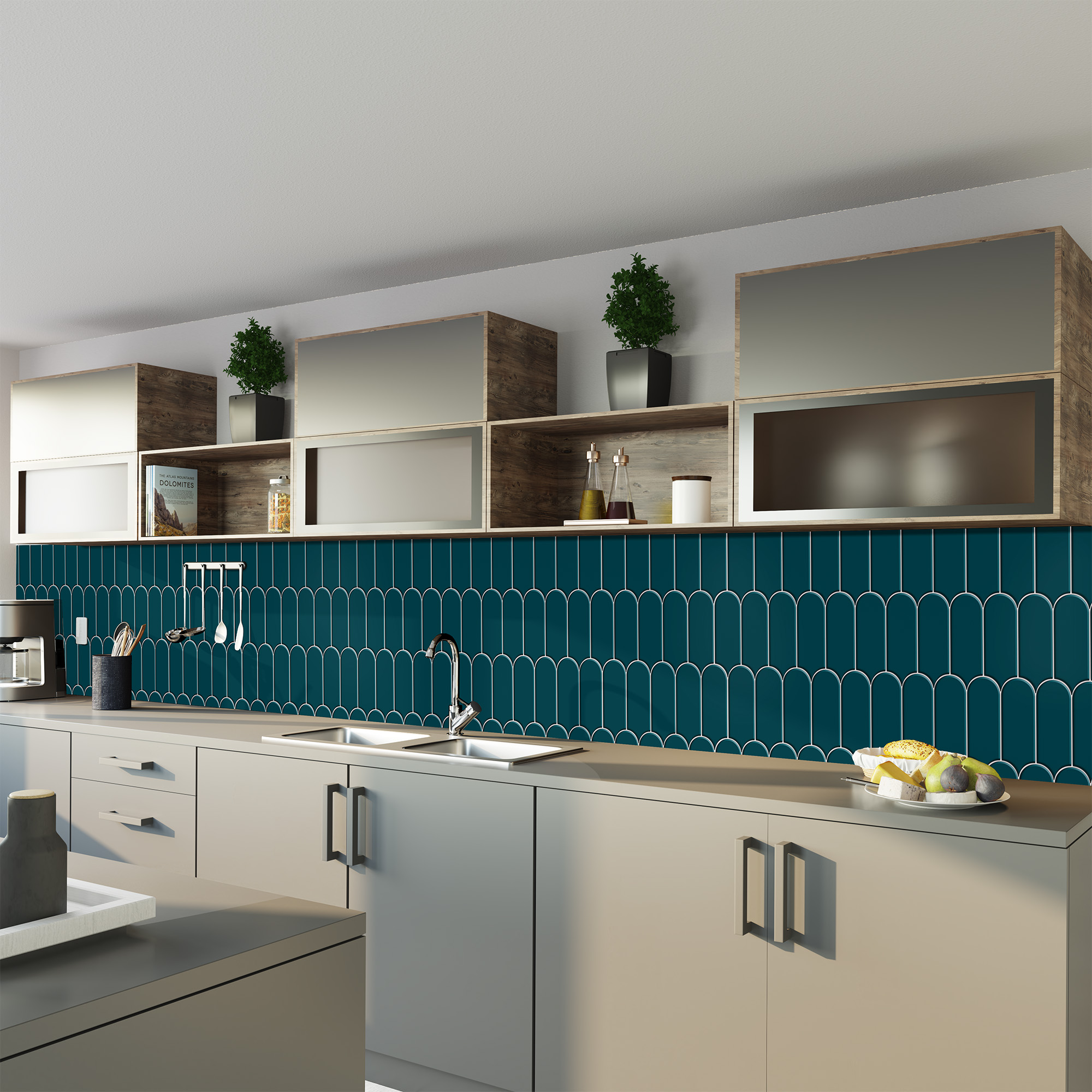 Duschrückwand Hochglanz Bogenmosaik Petrol Küche