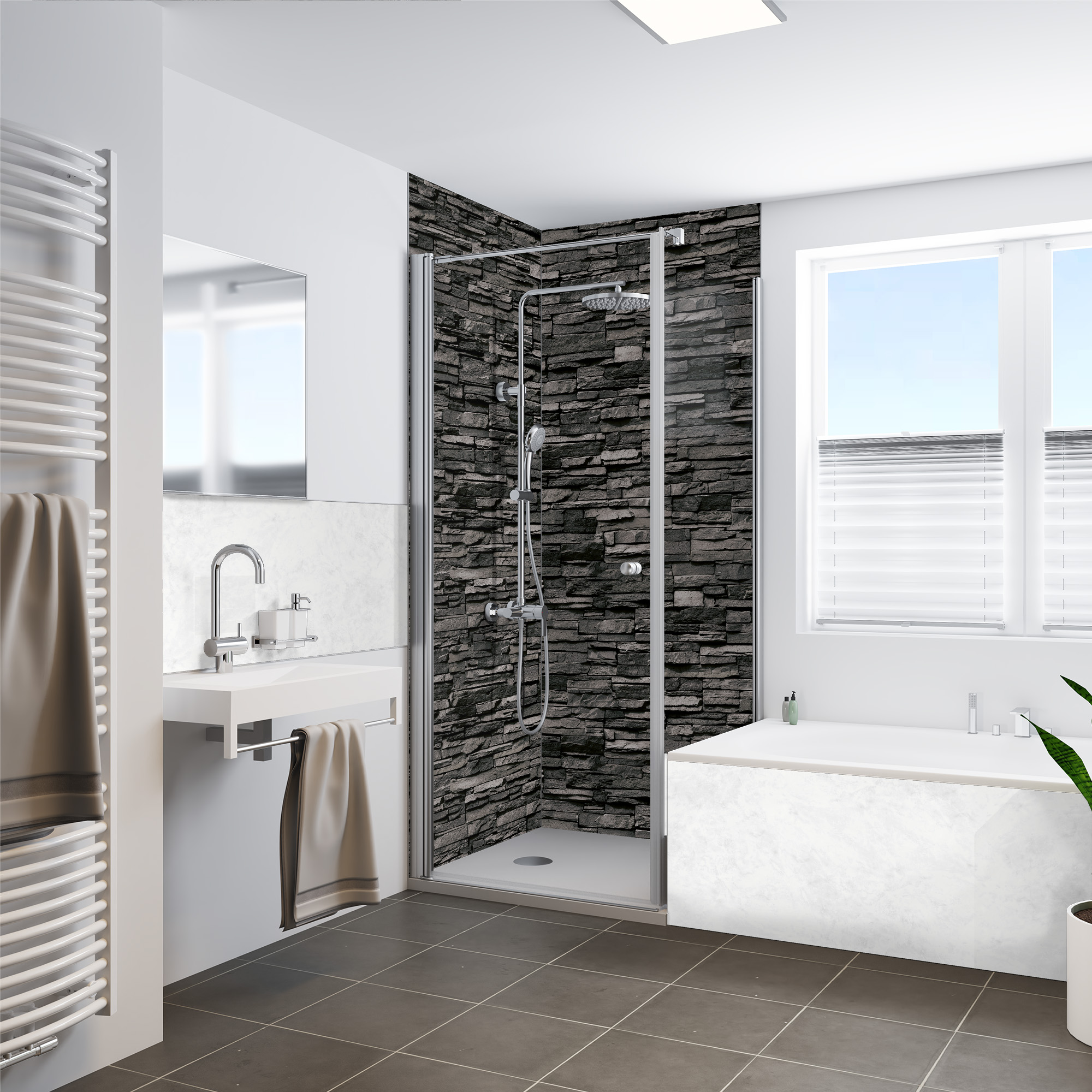 Rückwand, Mauer Optik dunkel