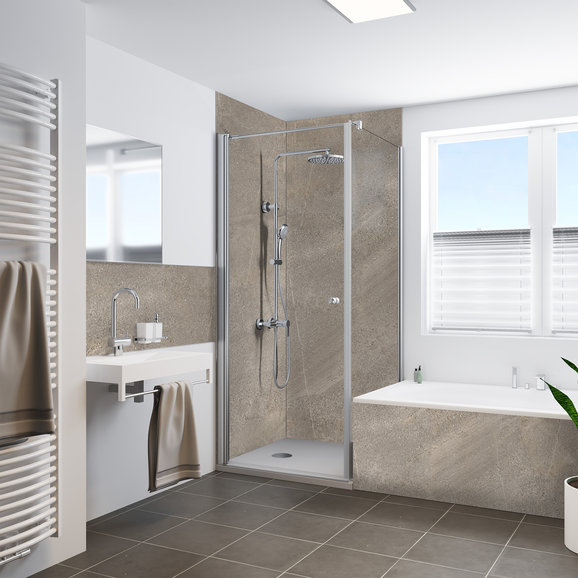 Duschrückwand Steinstruktur Naturstein Kaschmir Dusche+BSW