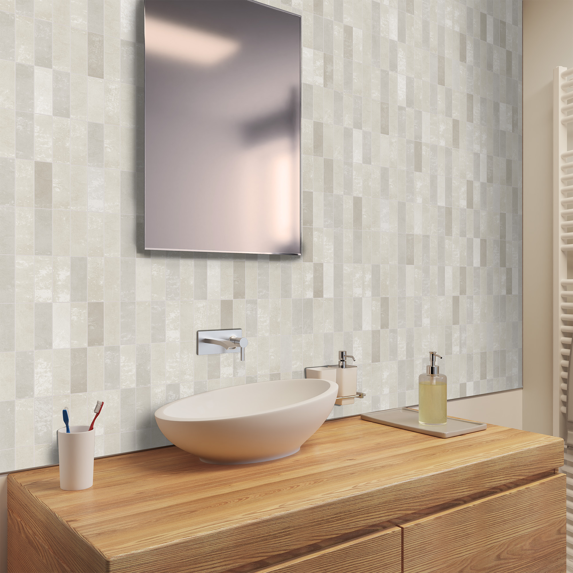 Duschrückwand Hochglanz Fliese Beige Waschtisch