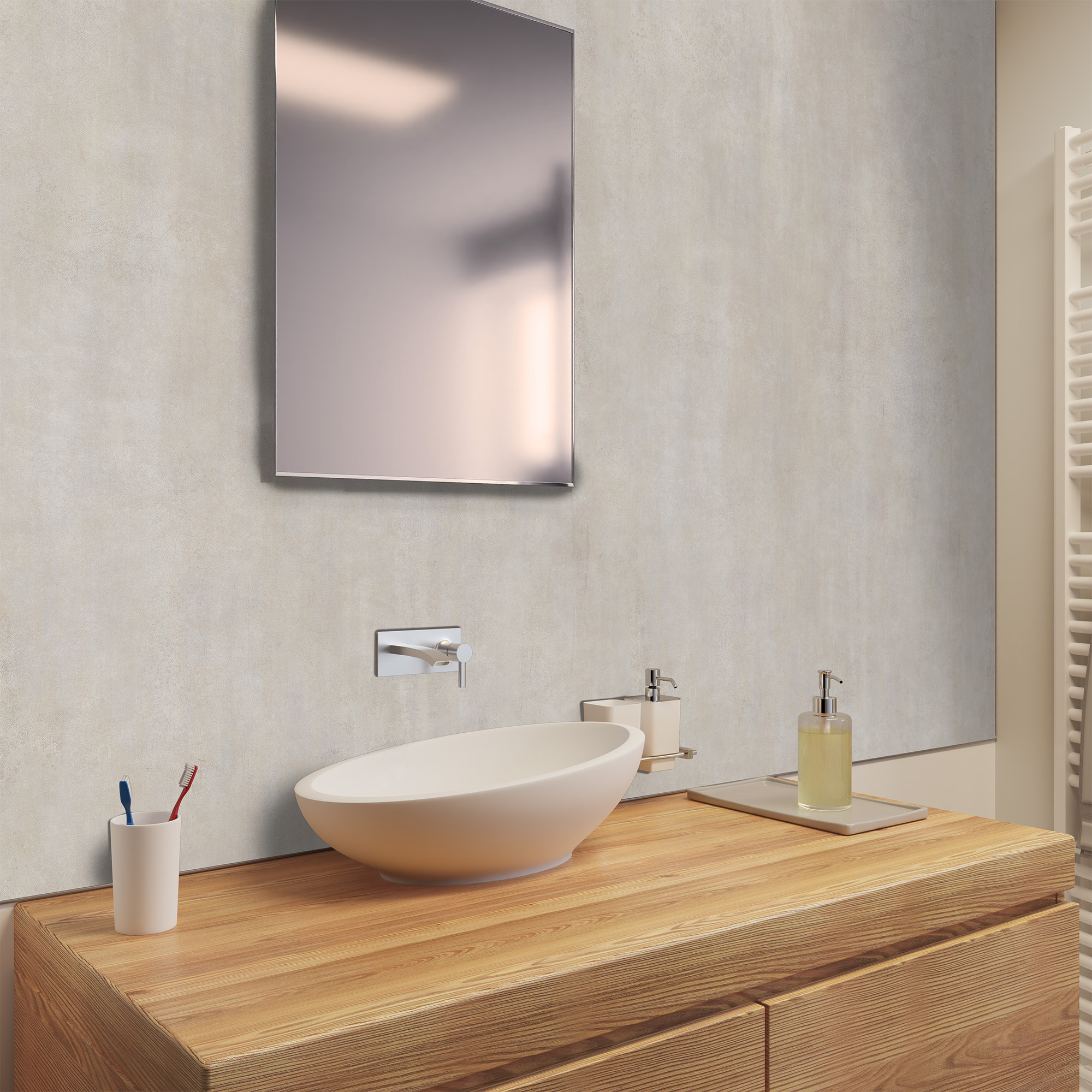 Duschrückwand Steinstruktur Beton Optik Beige Waschtisch