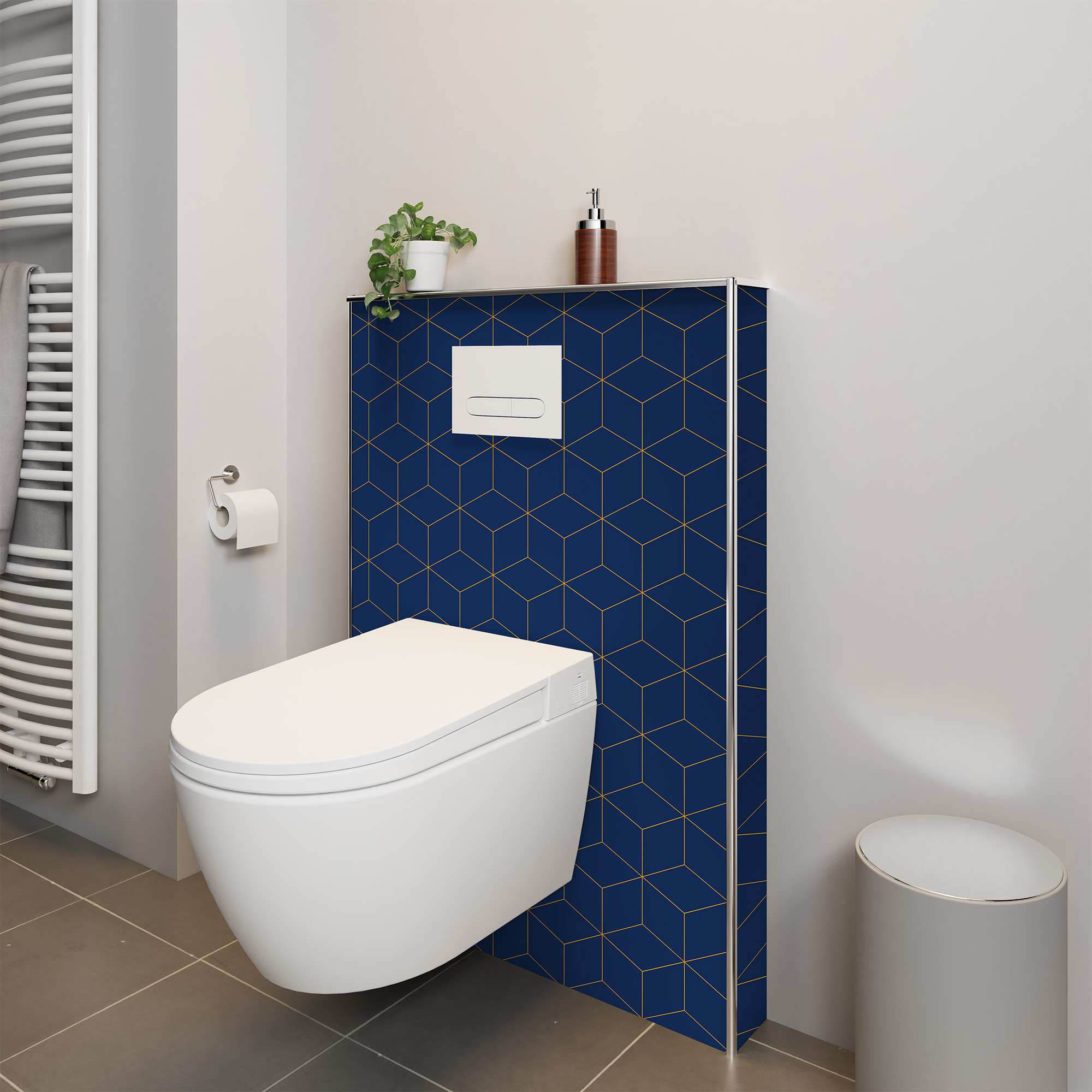 Duschrückwand Seidenmatt Hexagon Blau Dusch-WC