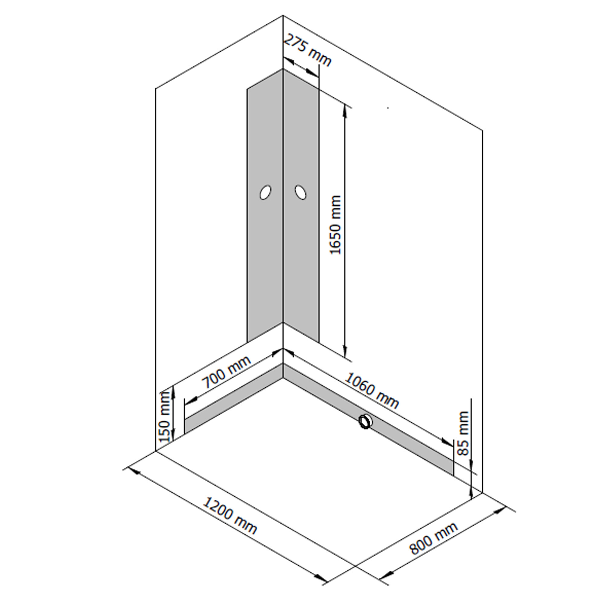 Komplettdusche BR 100: Schiebetür und Seitenwand, Anschlag links, Zeichnung 800