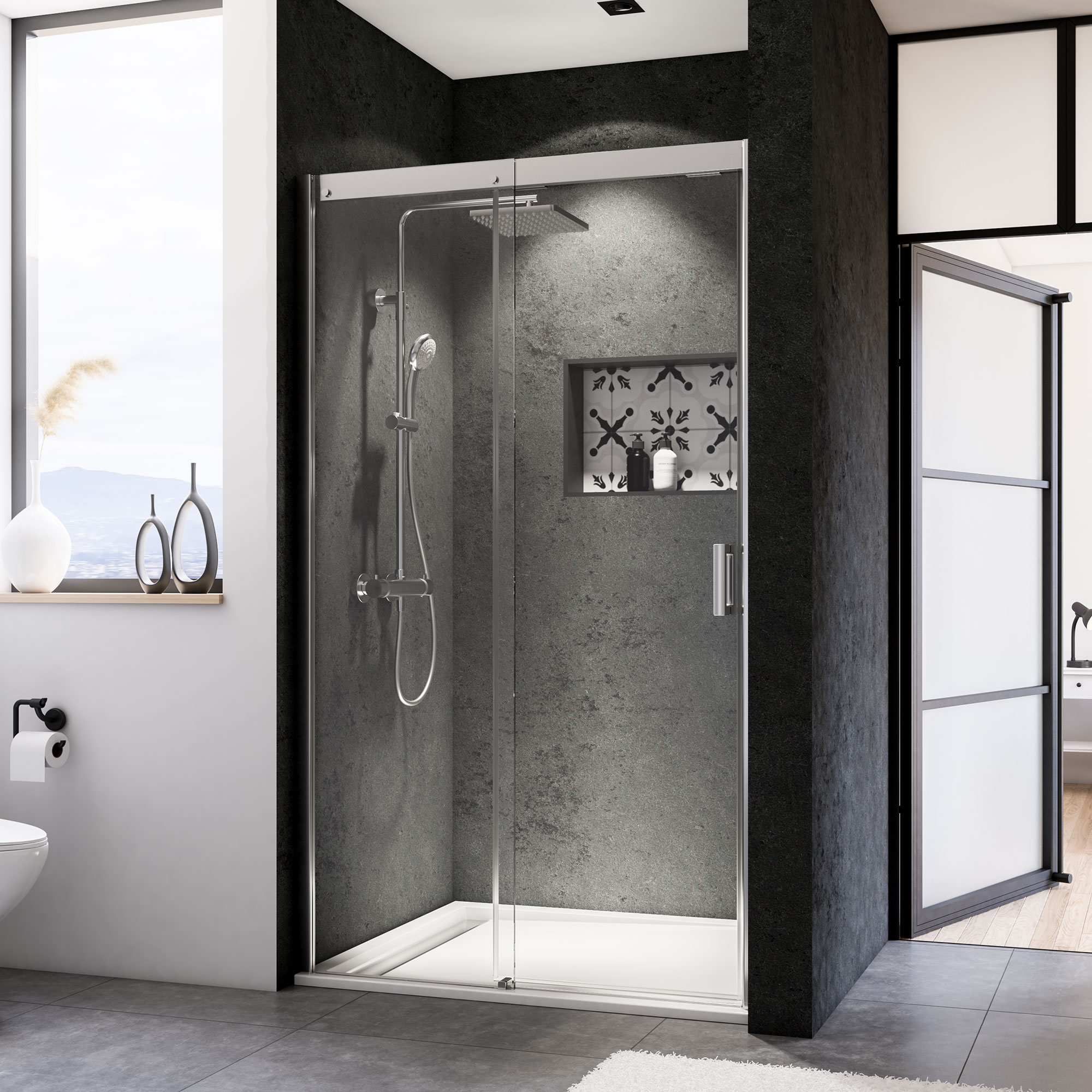 panorama schiebetür für nische, anschlag links