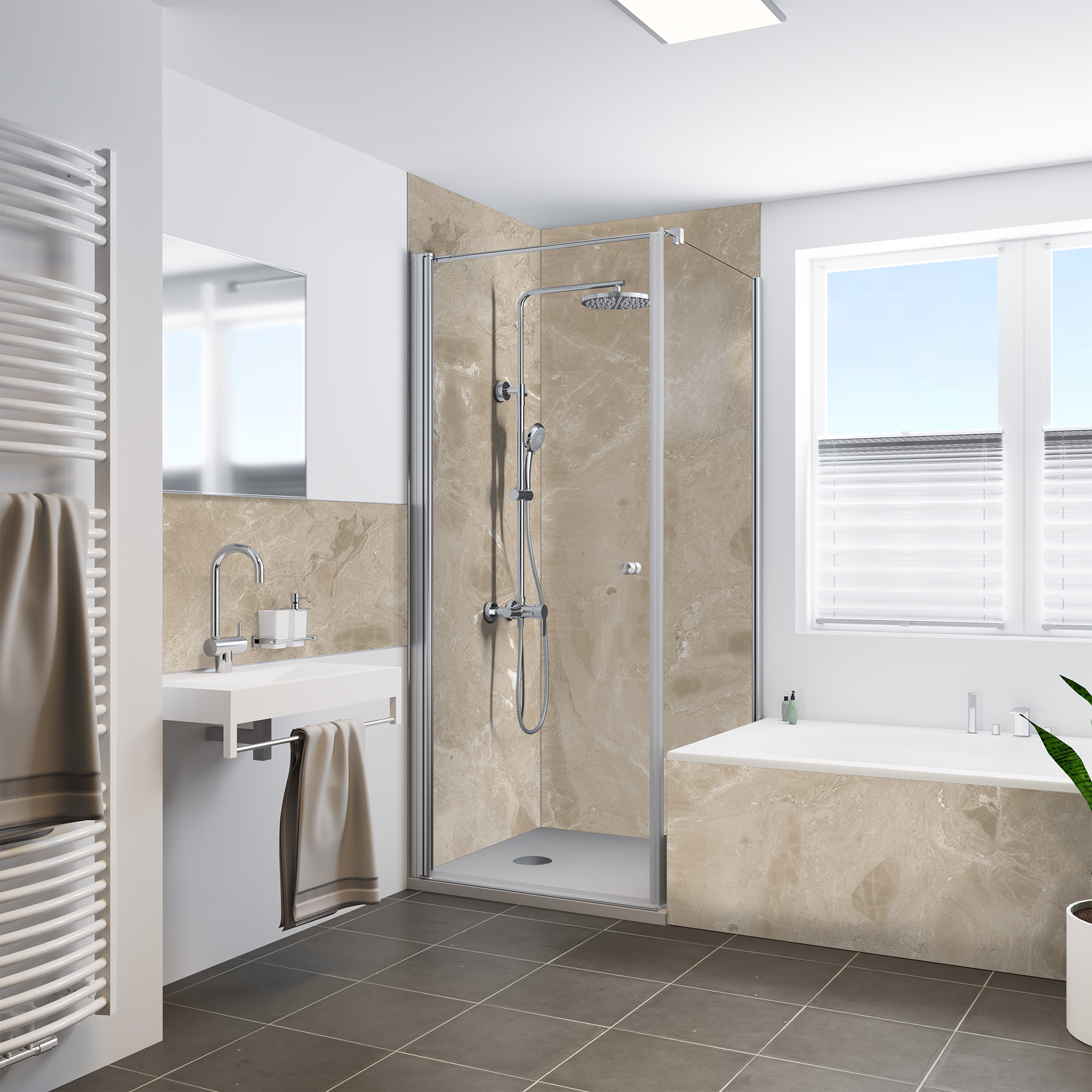 Duschrückwand Seidenmatt Marmor Sicilia Beige