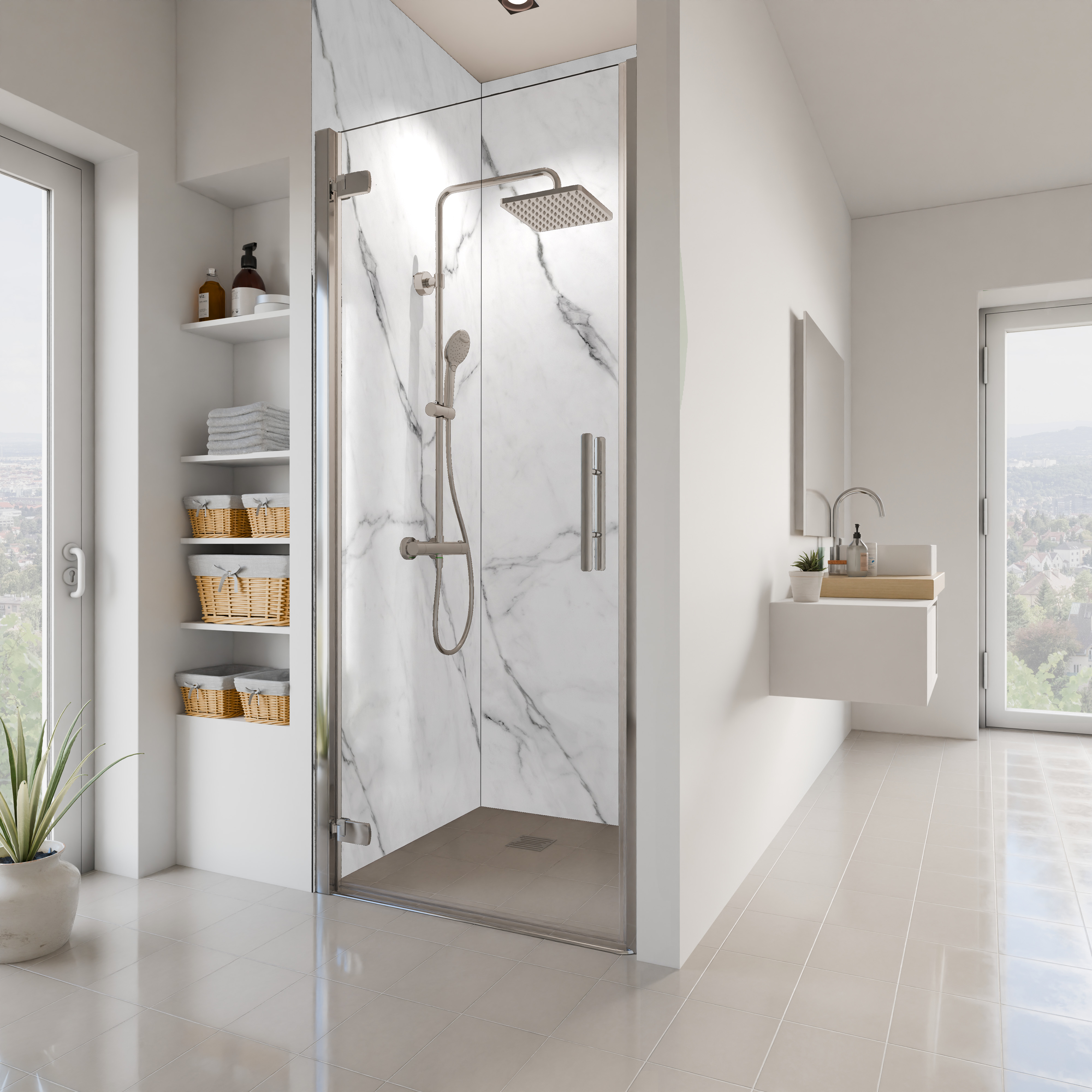 Duschrückwand Seidenmatt Marmor Bianco Nische