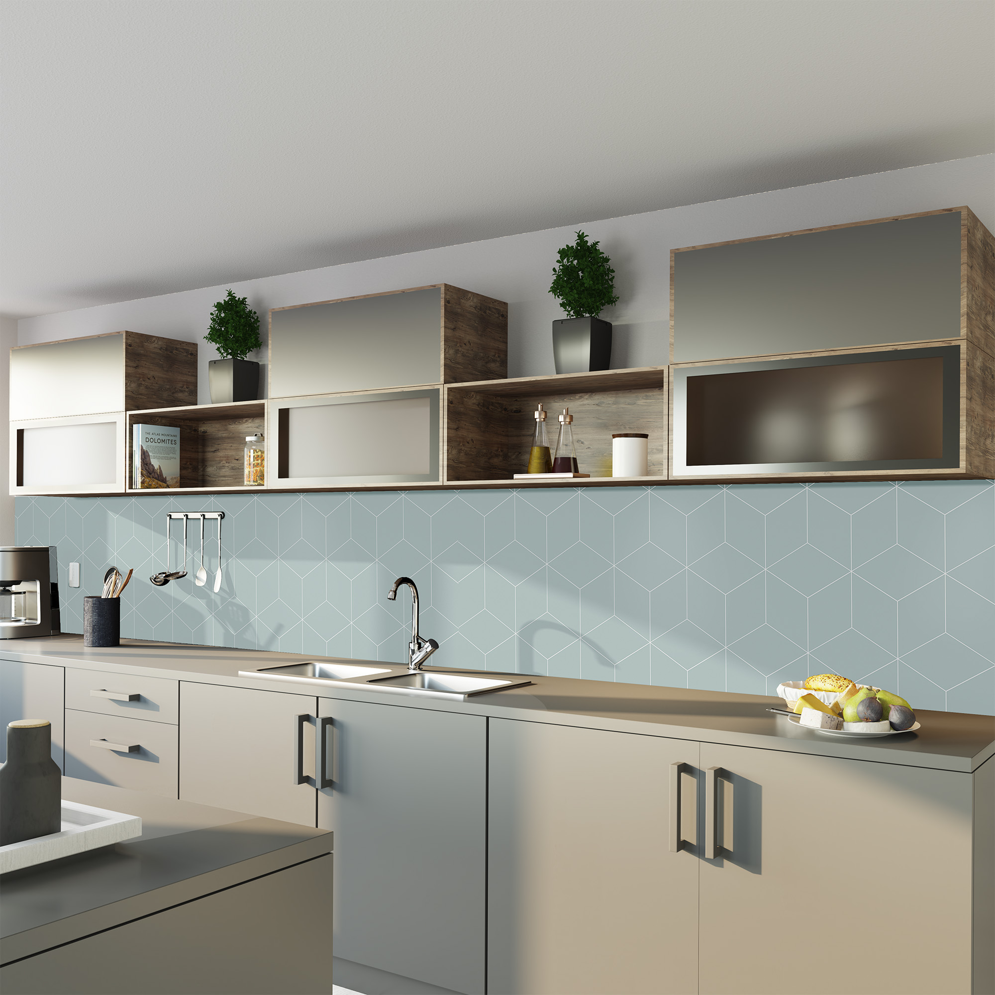 Duschrückwand Seidenmatt Hexagon Mint Küche