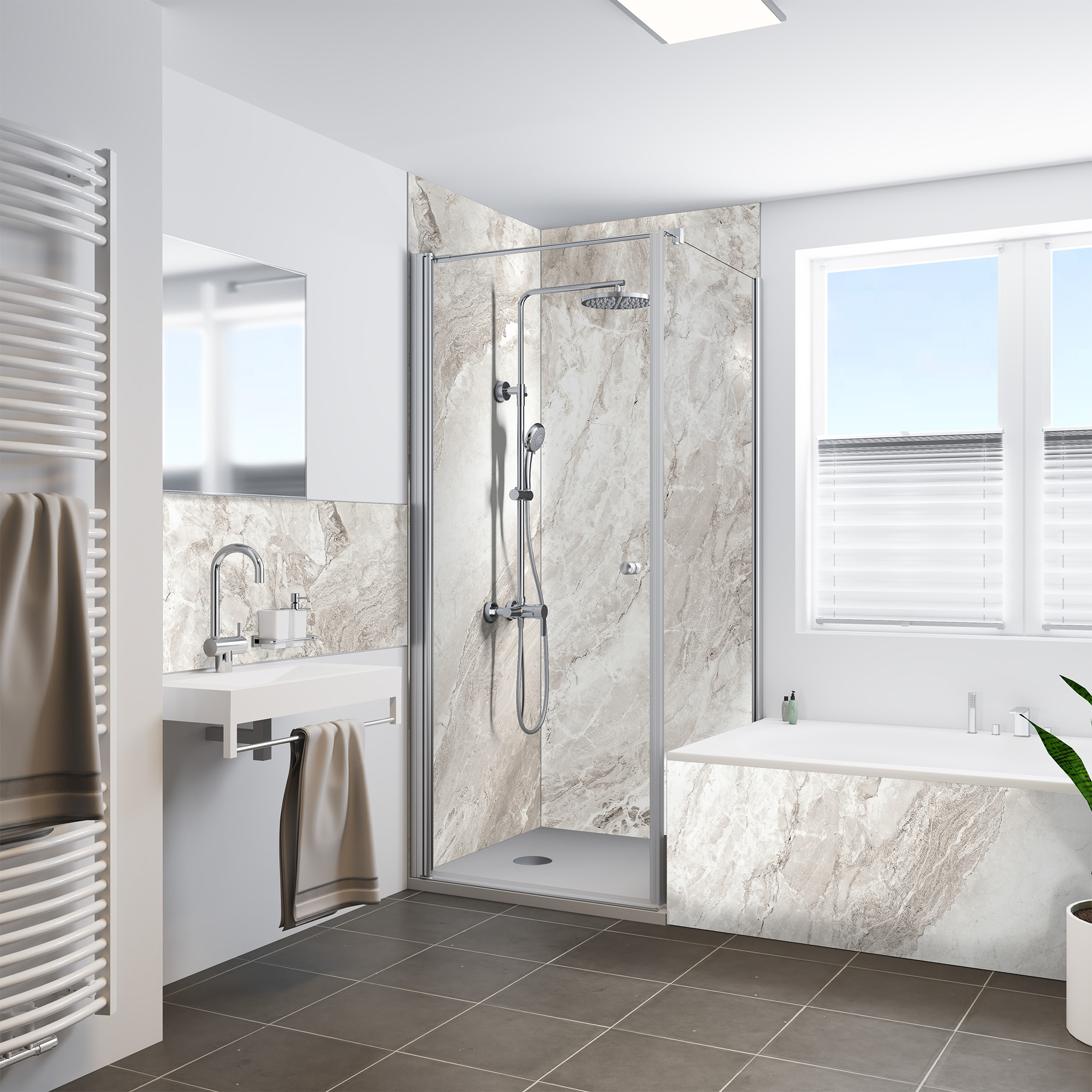 Duschrückwand Seidenmatt Onyxmarmor Grau