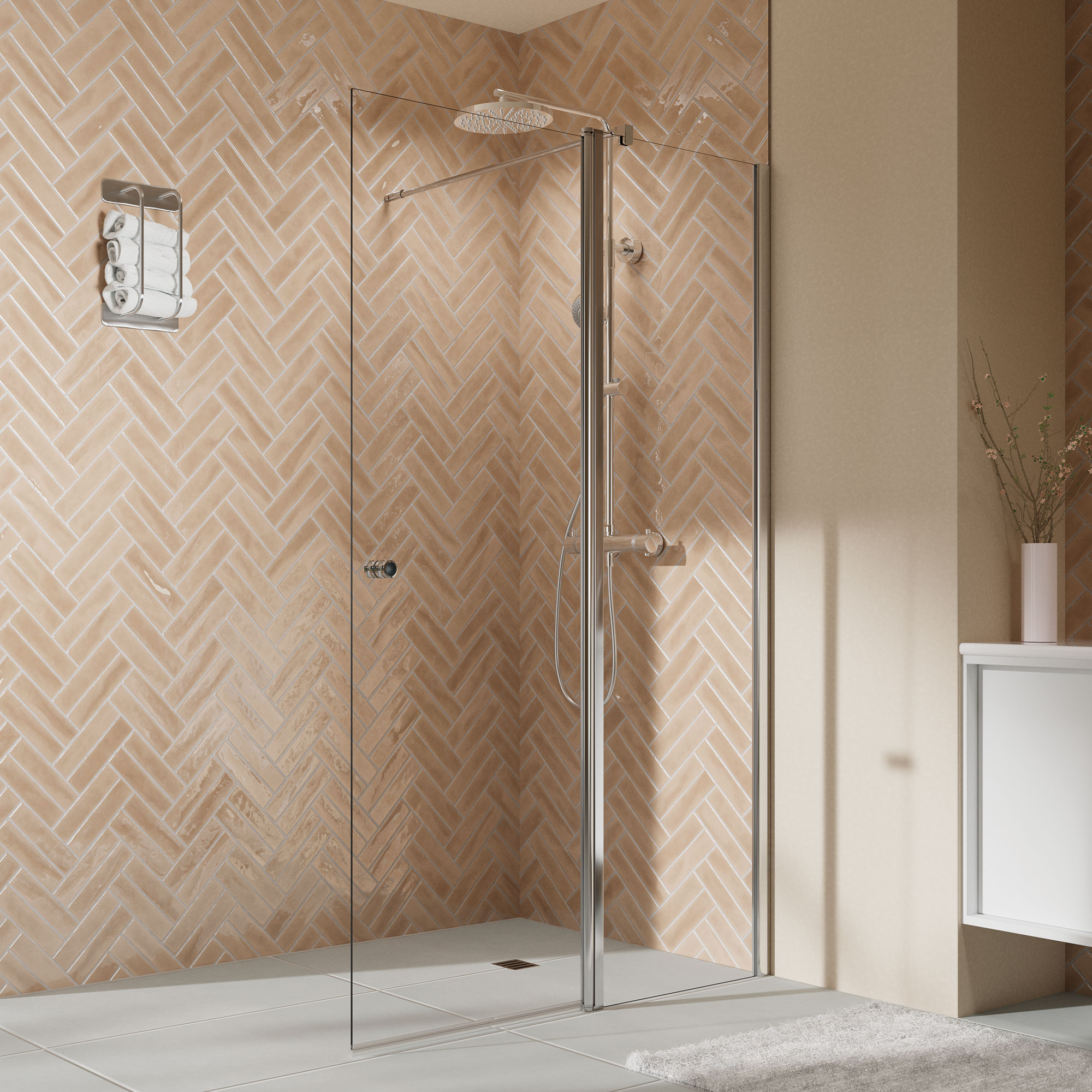 Elana 2.0 rund Duschwand mit beweglichem Element in Flucht, Anschlag rechts, alu chromeffekt
