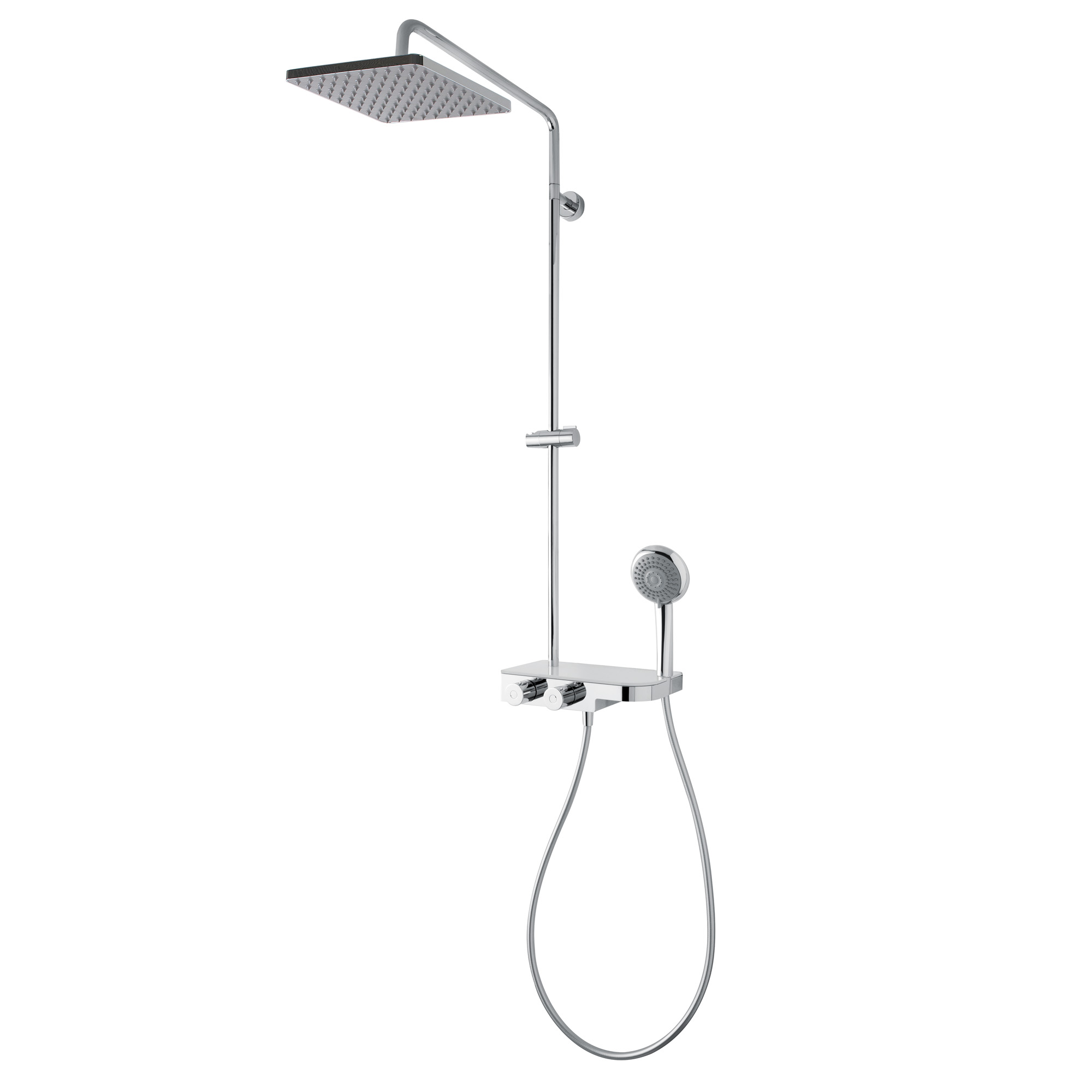 Aquamaxx 340 eckig, hochglanz verchromt mit Glasablage Aquamaxx 340 mit Glasablage: Eckige Kopfbrause
