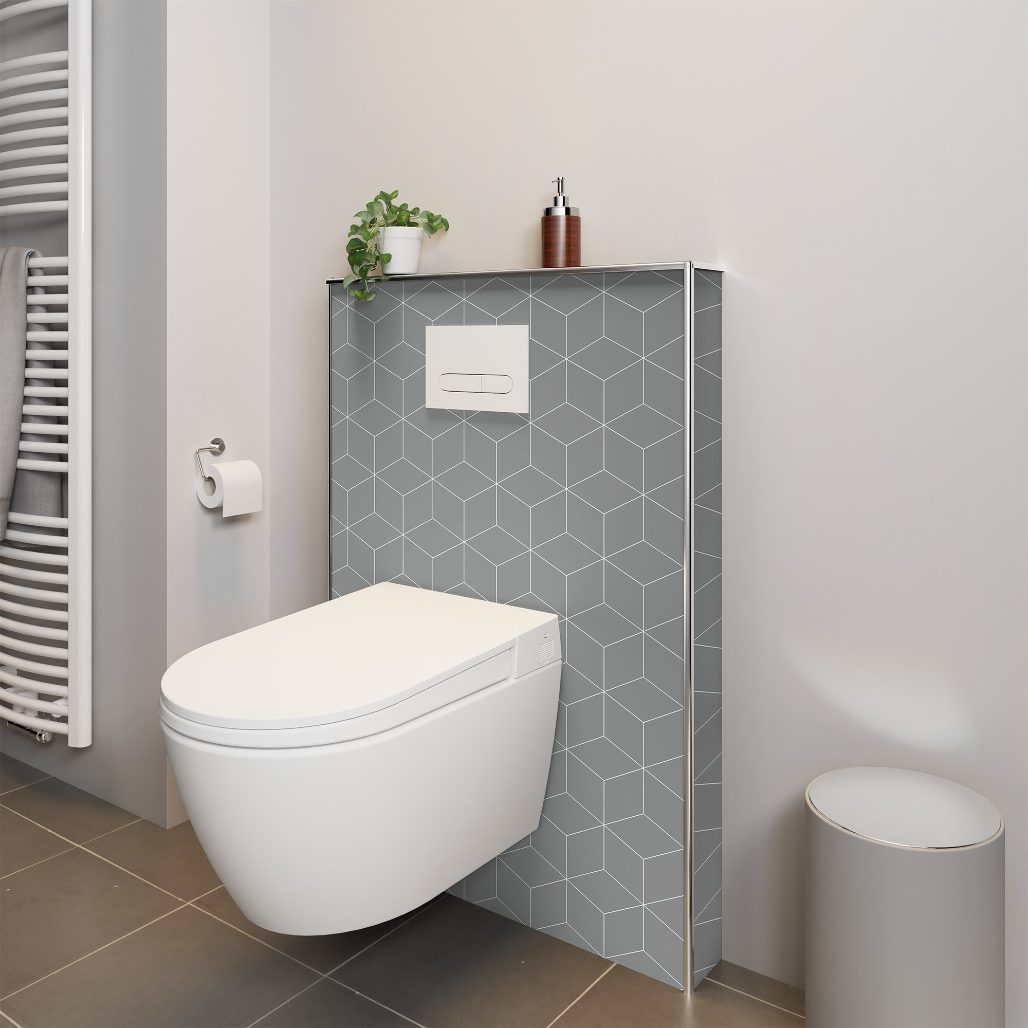 Duschrückwand Seidenmatt Hexagon Grau Dusch-WC