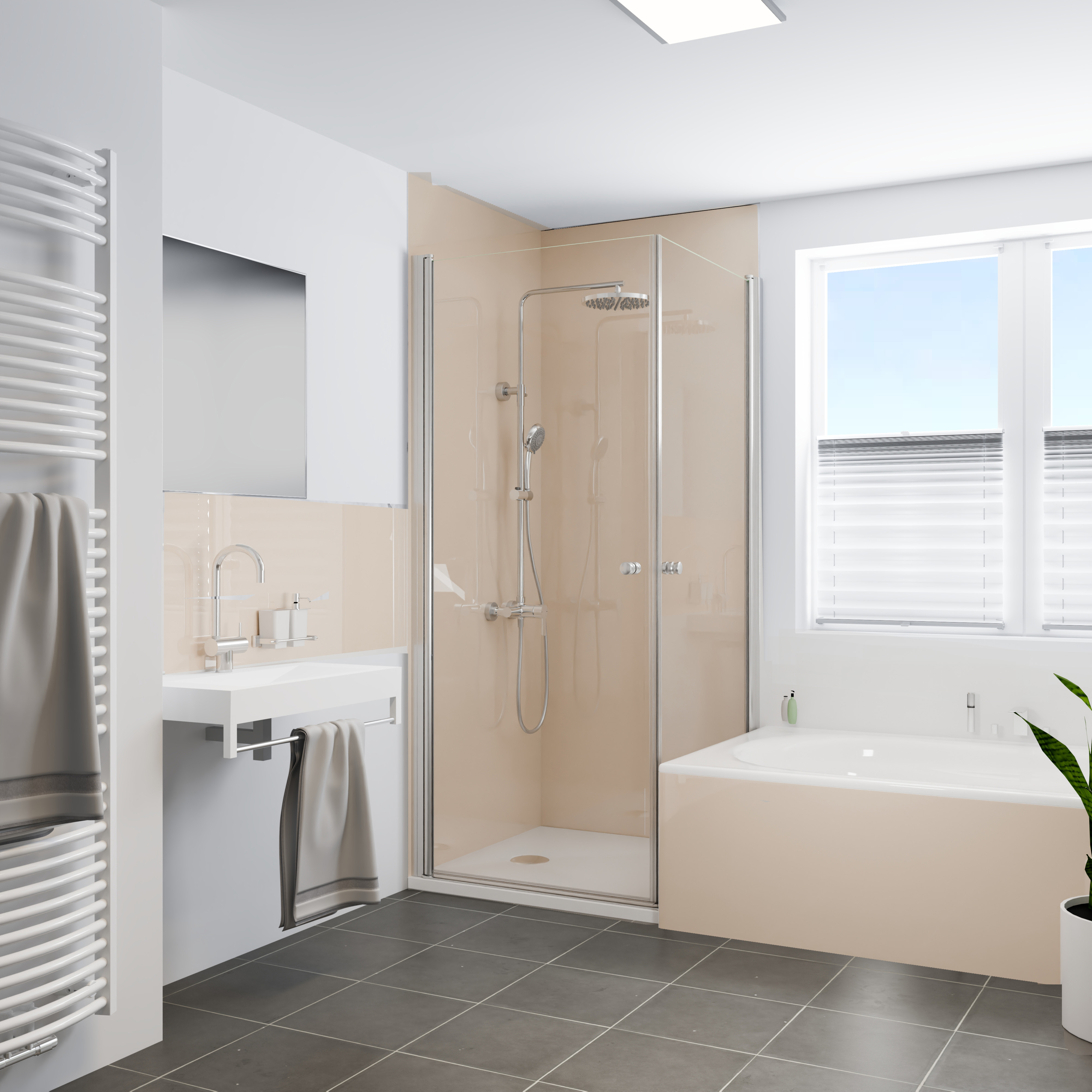 Duschrückwand Hochglanz Beige Dusche+BSW