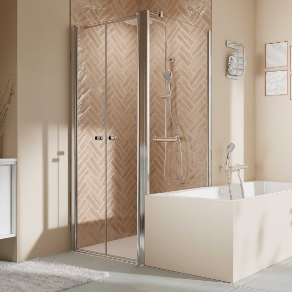 Elana 2.0 rund Badewannenseitenwand, Anschlag rechts, für Pendeltür auf der Wanne, alu chromeffekt